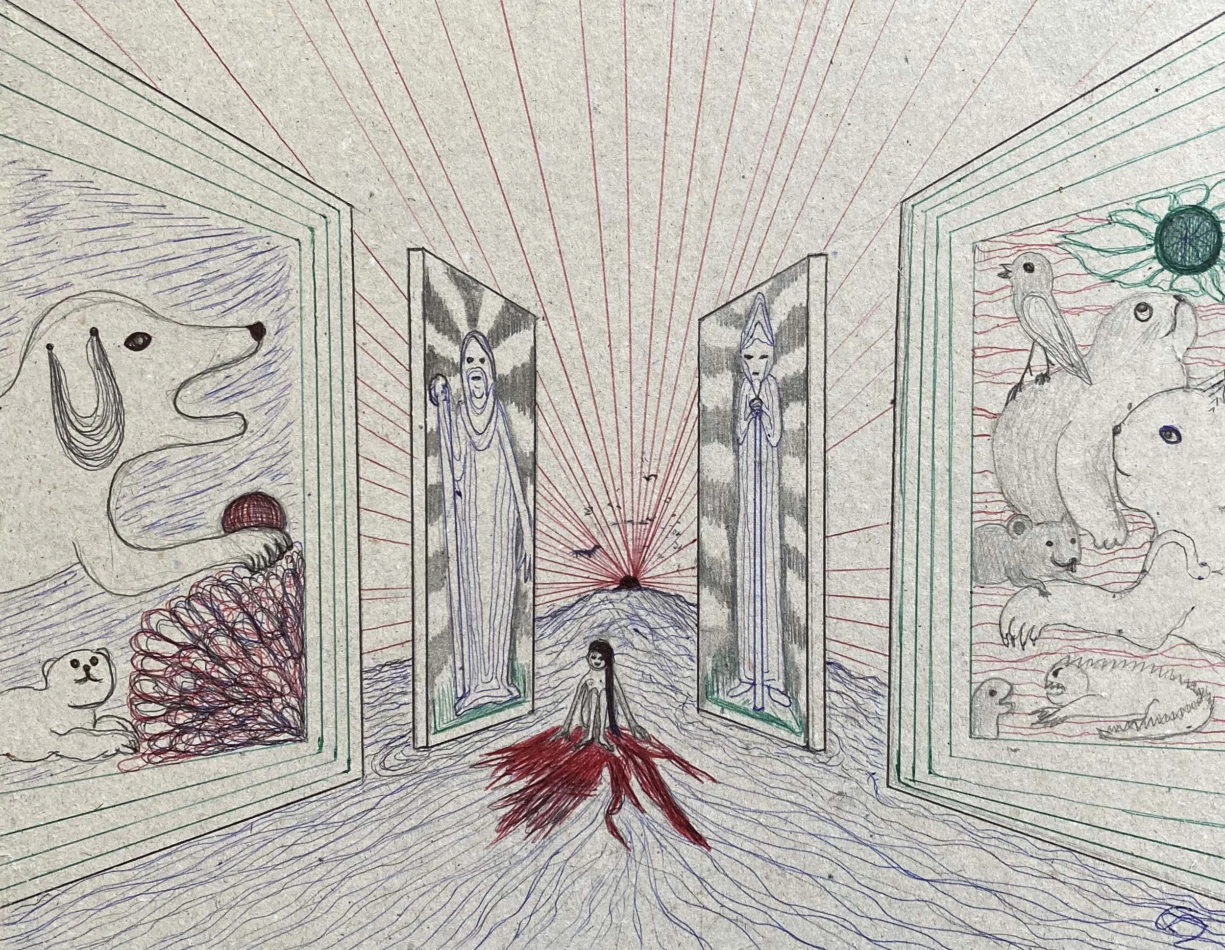  Aurélie Salavert  
Navigation in international waters (Navigation en eaux internationales), ND 
Pen on cardboard 
9½ x 12¼ in. 
24x31 cm. 