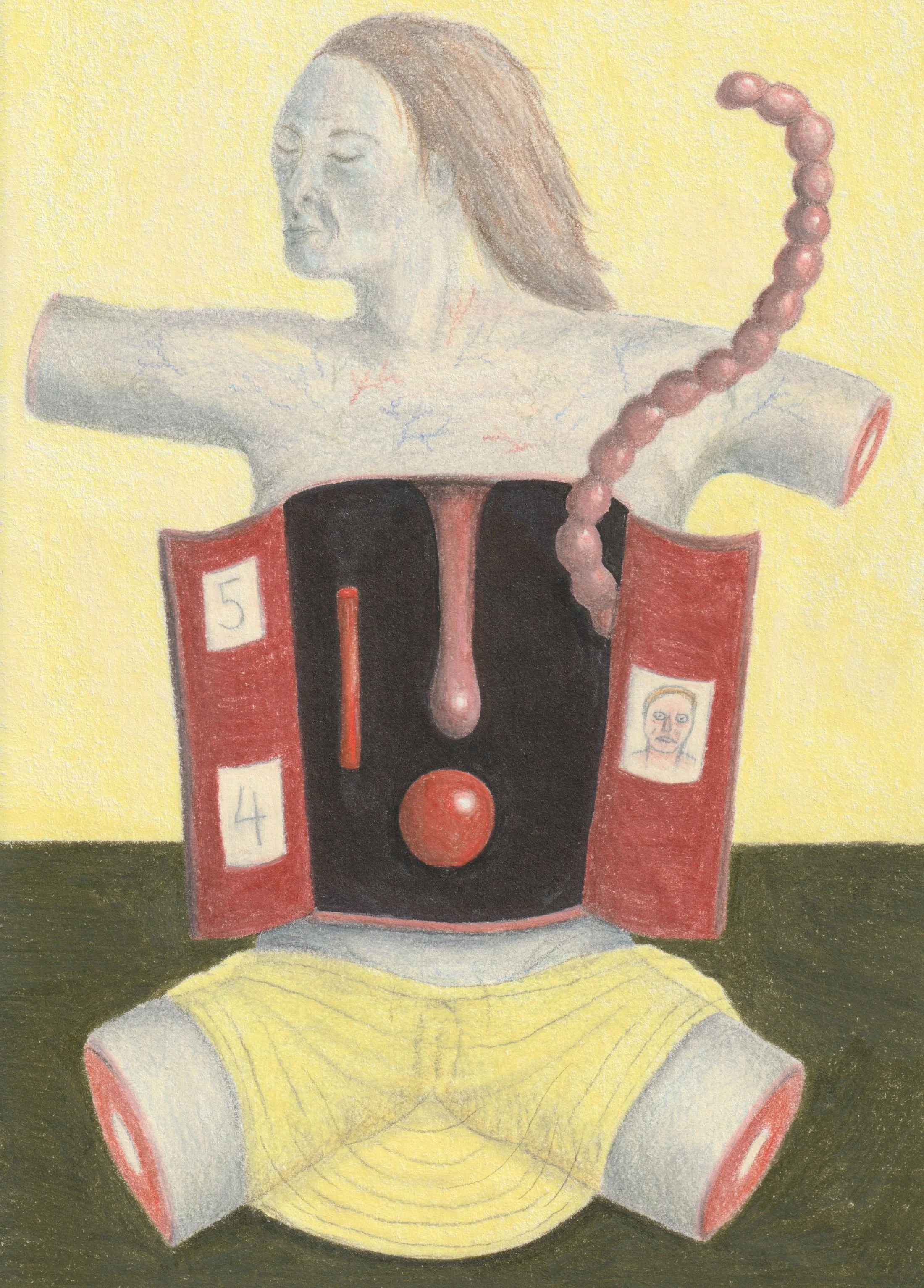  June Gutman (b. 1995)  
Ouverture, 2025 
Pencil, colored pencil, marker on paper 
7 x 5 in. 
17 x 12 cm 
Courtesy of Kishka Gallery & Library