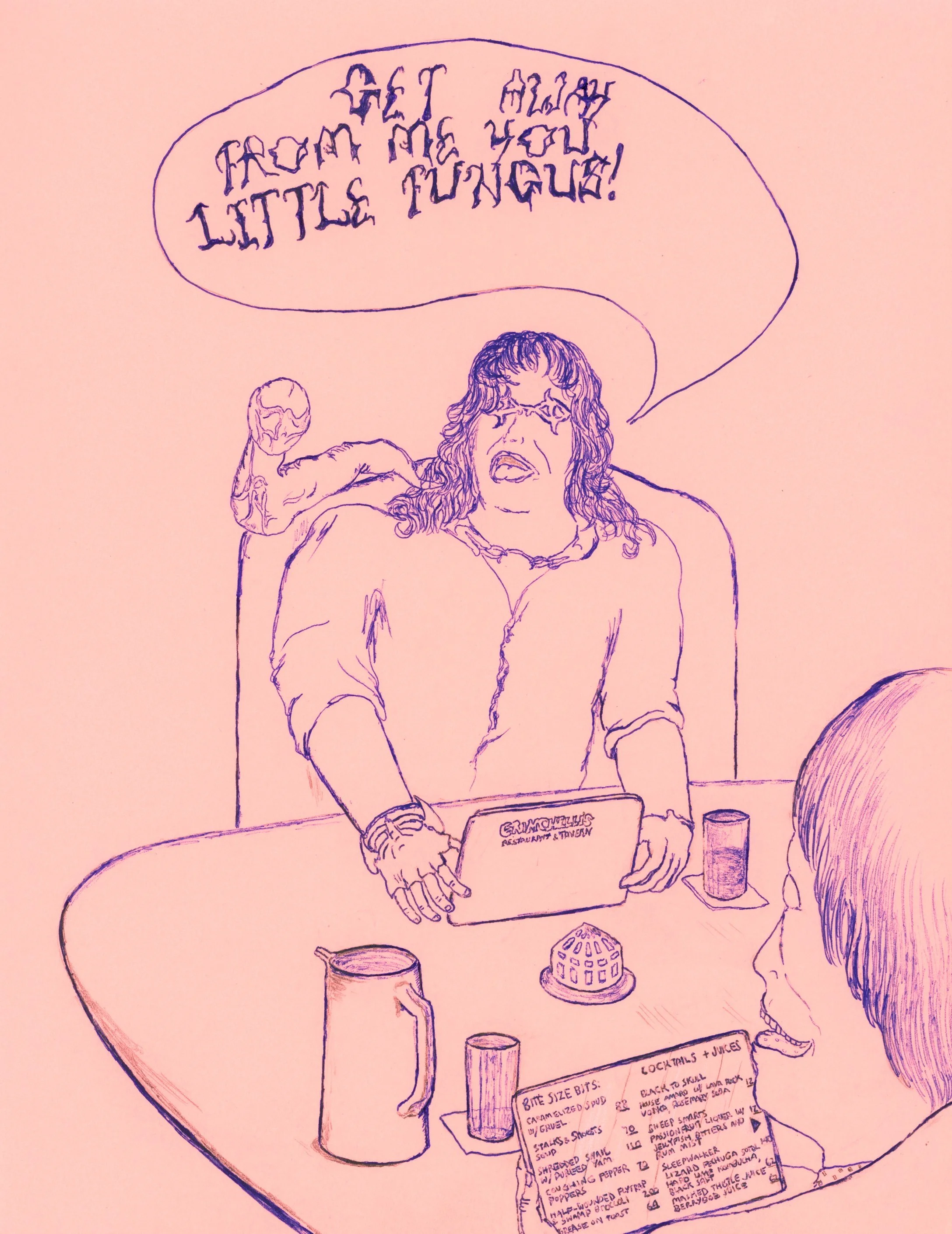  Matt Lock (b. 1984)  
Crawled Outta His Hair At Grimchelli's, 2025 
ink and pencil on paper 
11 x 8½ in. 
27 x 21 cm