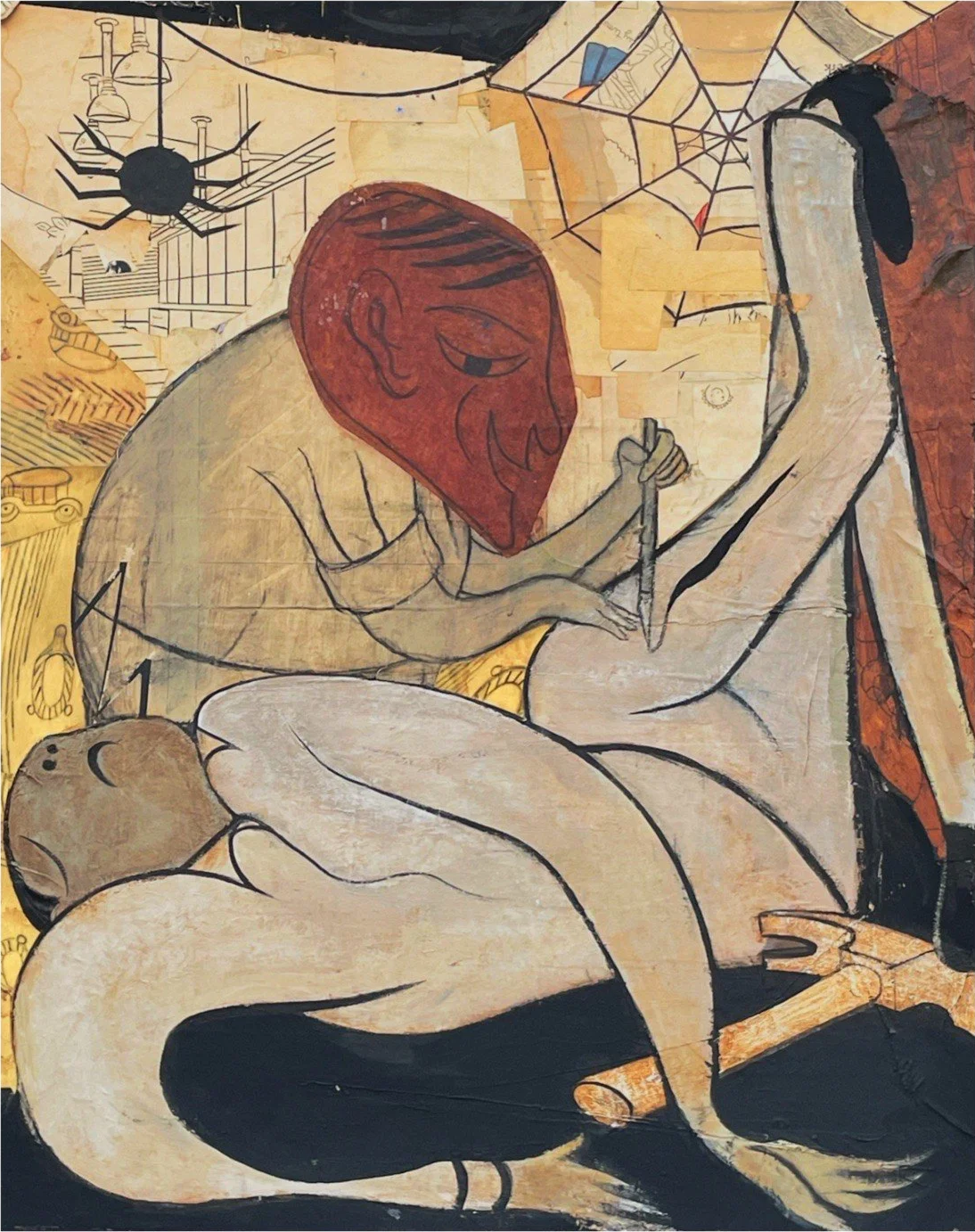 Resigned to His Fate, 2022 
acrylic, pencil, paper on canvas 
28 x 22 in. | 71.1 x 55.9 cm