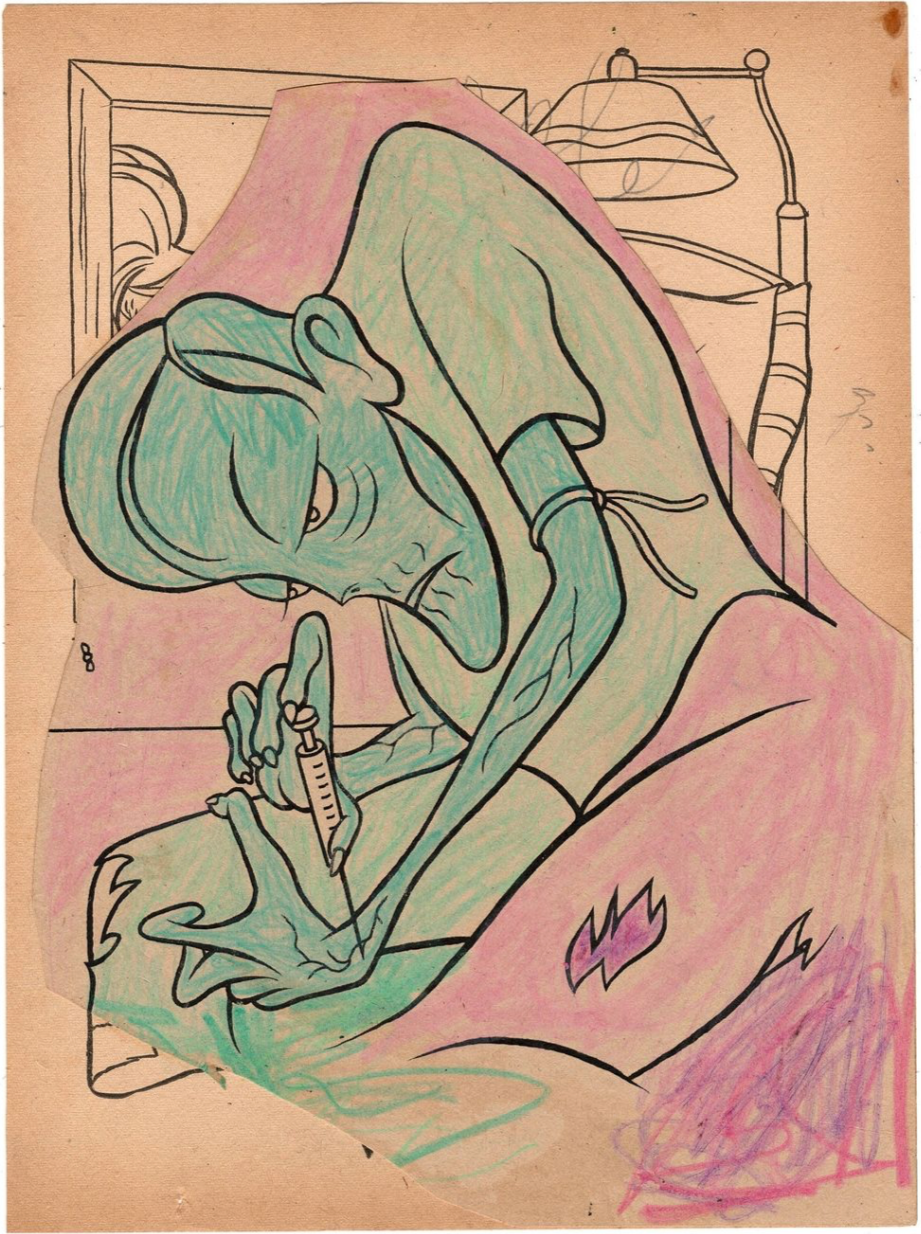 Hophead, 2024 
ink, crayon, colored pencil on paper 
10¾ x 8 in. | 27 x 20 cm