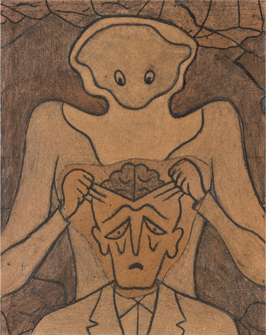 The Uninvited, 2024 
pencil on collaged paper 
6 1/4 x 5 in. | 16 x 12.7 cm