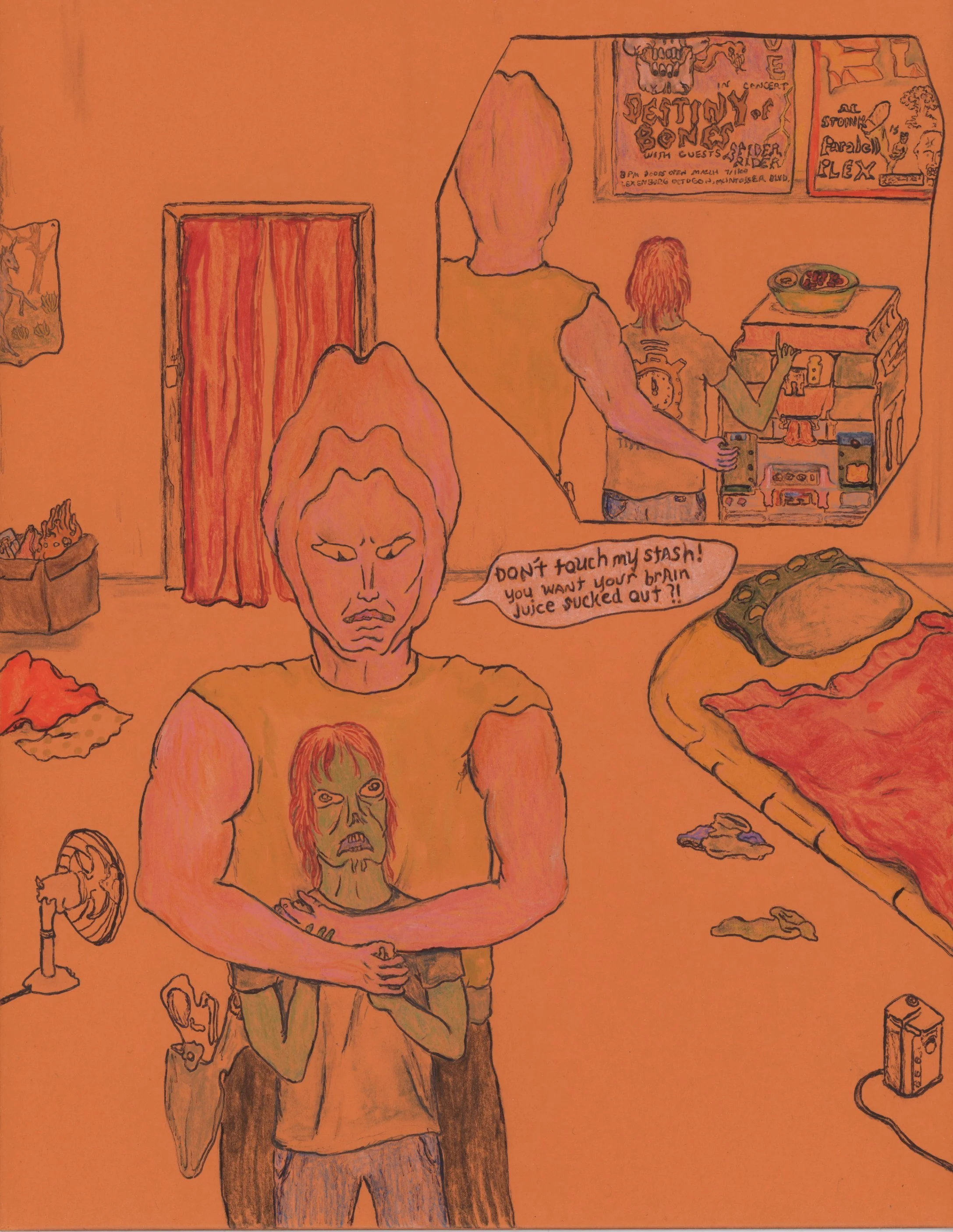  Matt Lock (b. 1984)  
Roomate Rules To Follow, 2023 
ink, pencil, and marker on chipboard 
11 x 8½ in. 
27 x 21 cm