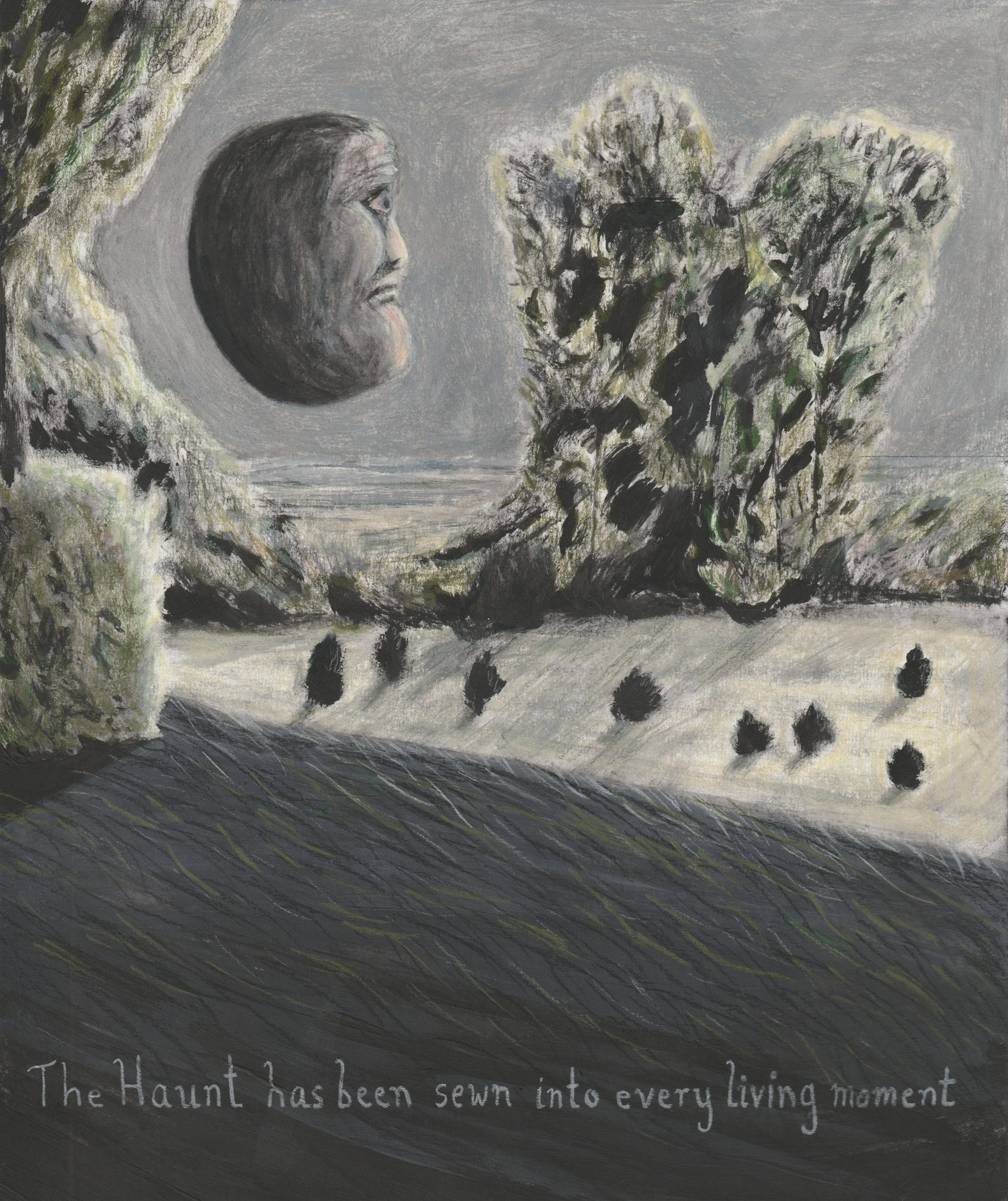  June Gutman (b. 1995)  
The Haunt, 2025 
acrylic, colored pencil and charcoal on paper 
8 x 10 in. 
20 x 25 cm 
Courtesy of Kishka Gallery & Library