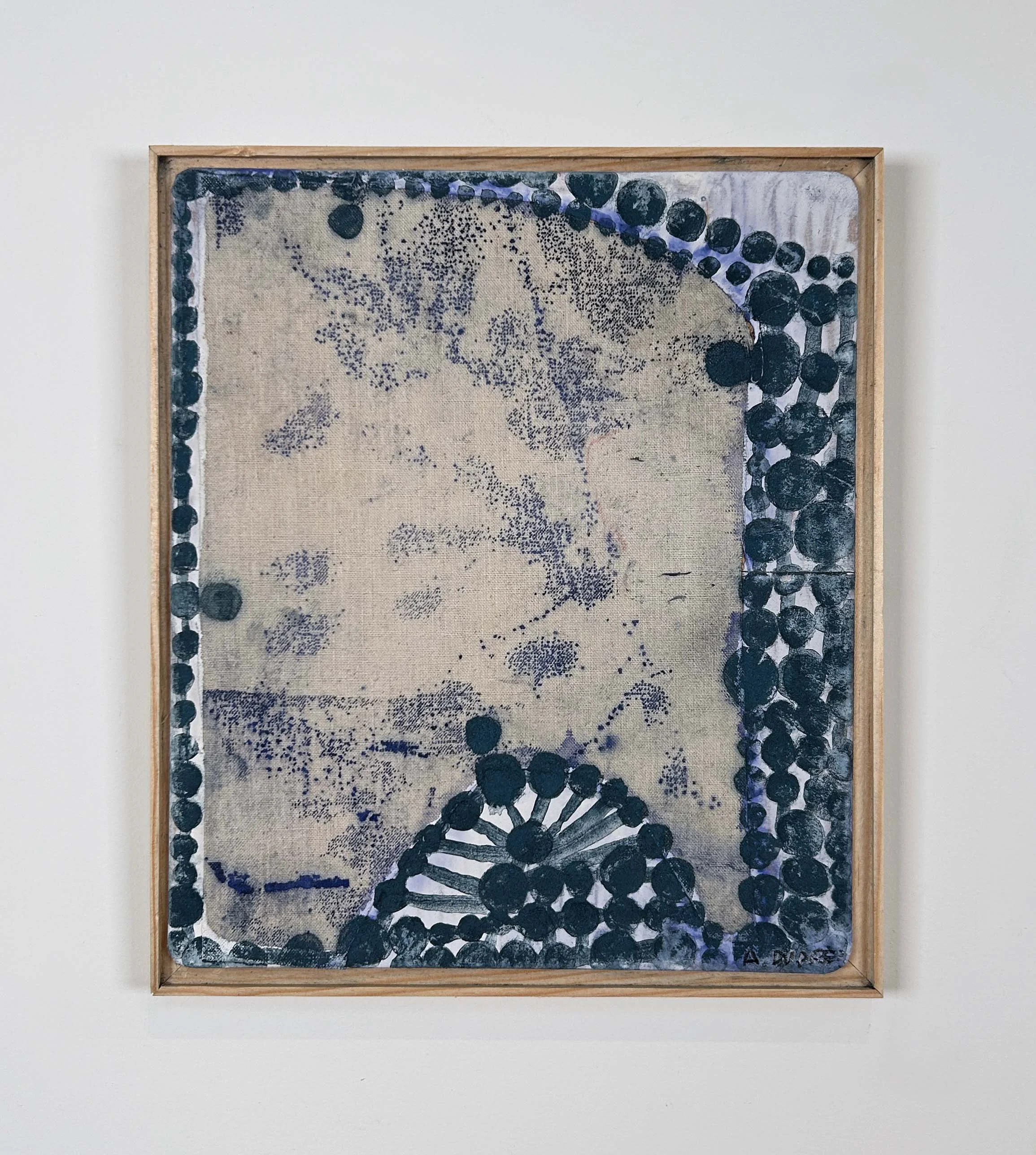 Alexandra Duprez  
Untitled, 2026 
oil, fabric collage on found book cover 
8½ x 7¼ in. 
21 x 18 cm