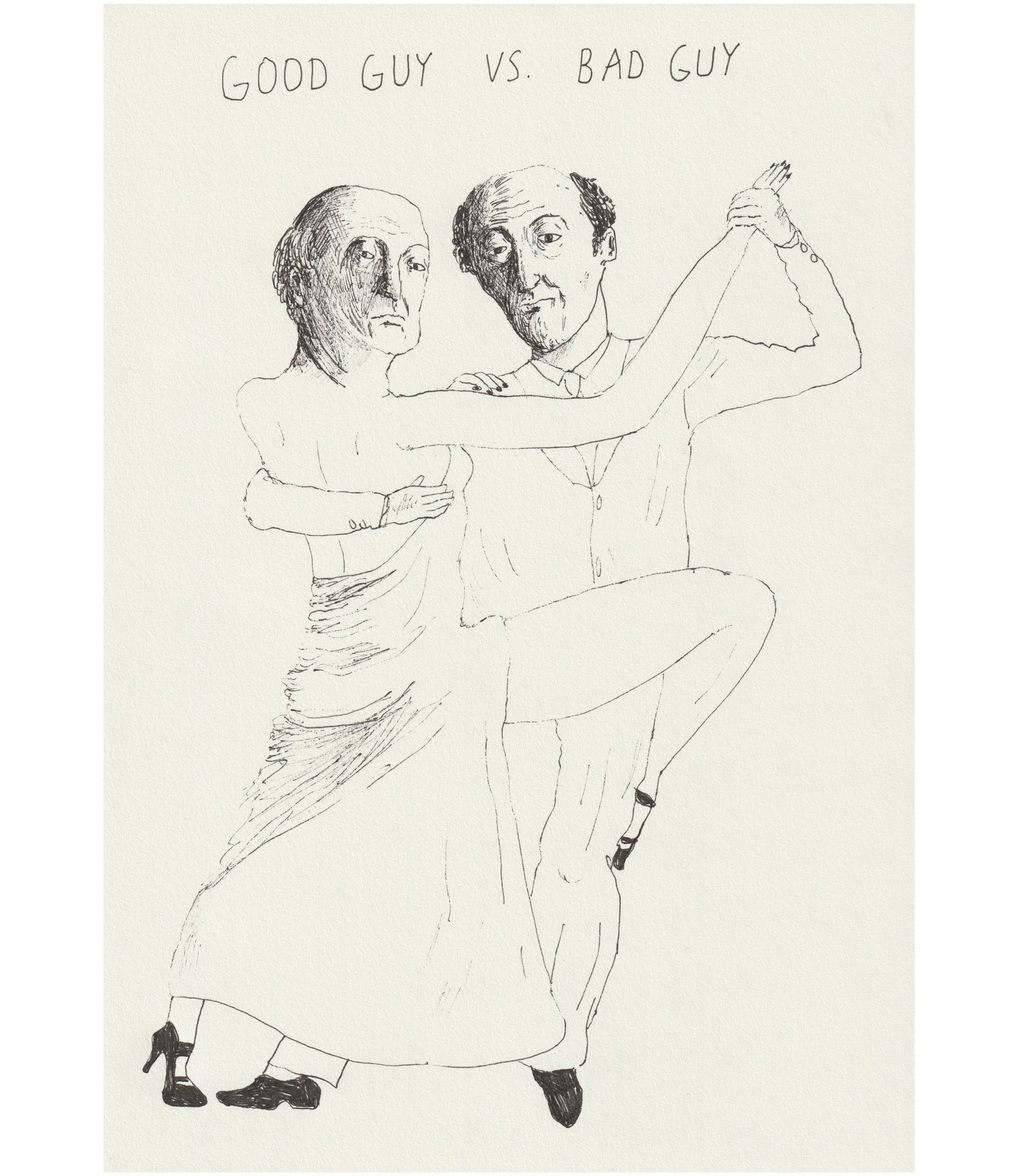  June Gutman (b. 1995)  
Good Guy Bad Guy, 2025 
pen on paper 
12 x 8 in. 
30 x 20 cm 
Courtesy of Kishka Gallery & Library