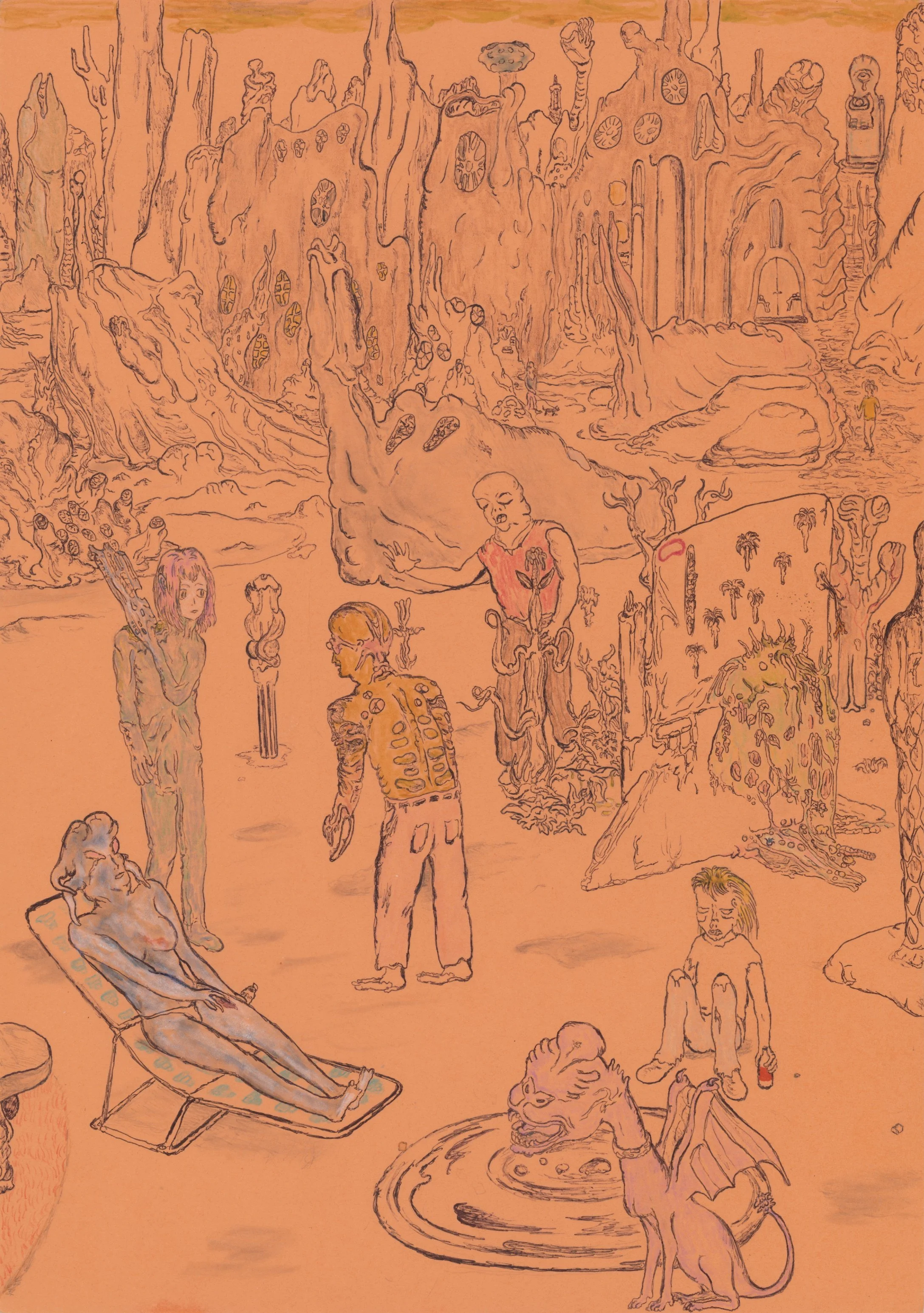  Matt Lock (b. 1984)  
Couples Arguing at Thalidomide Springs, 2024 
ink, pencil, and marker on paper 
11¾ x 8¼ in. 
29 x 21 cm