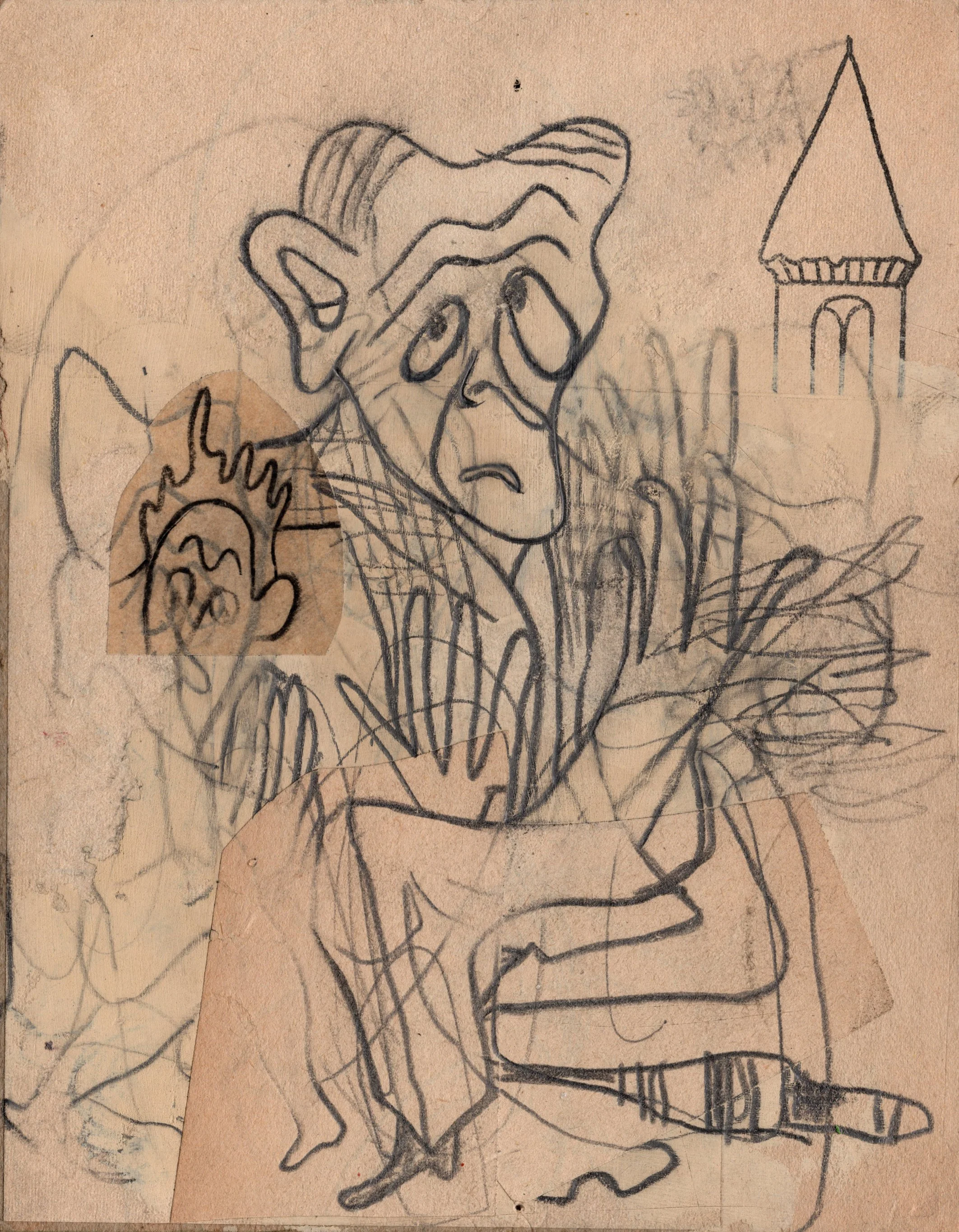 Untitled, 2022 
pencil, paper, on book cover 
7 3/4 x 6 in. | 19.7 x 15.2 cm