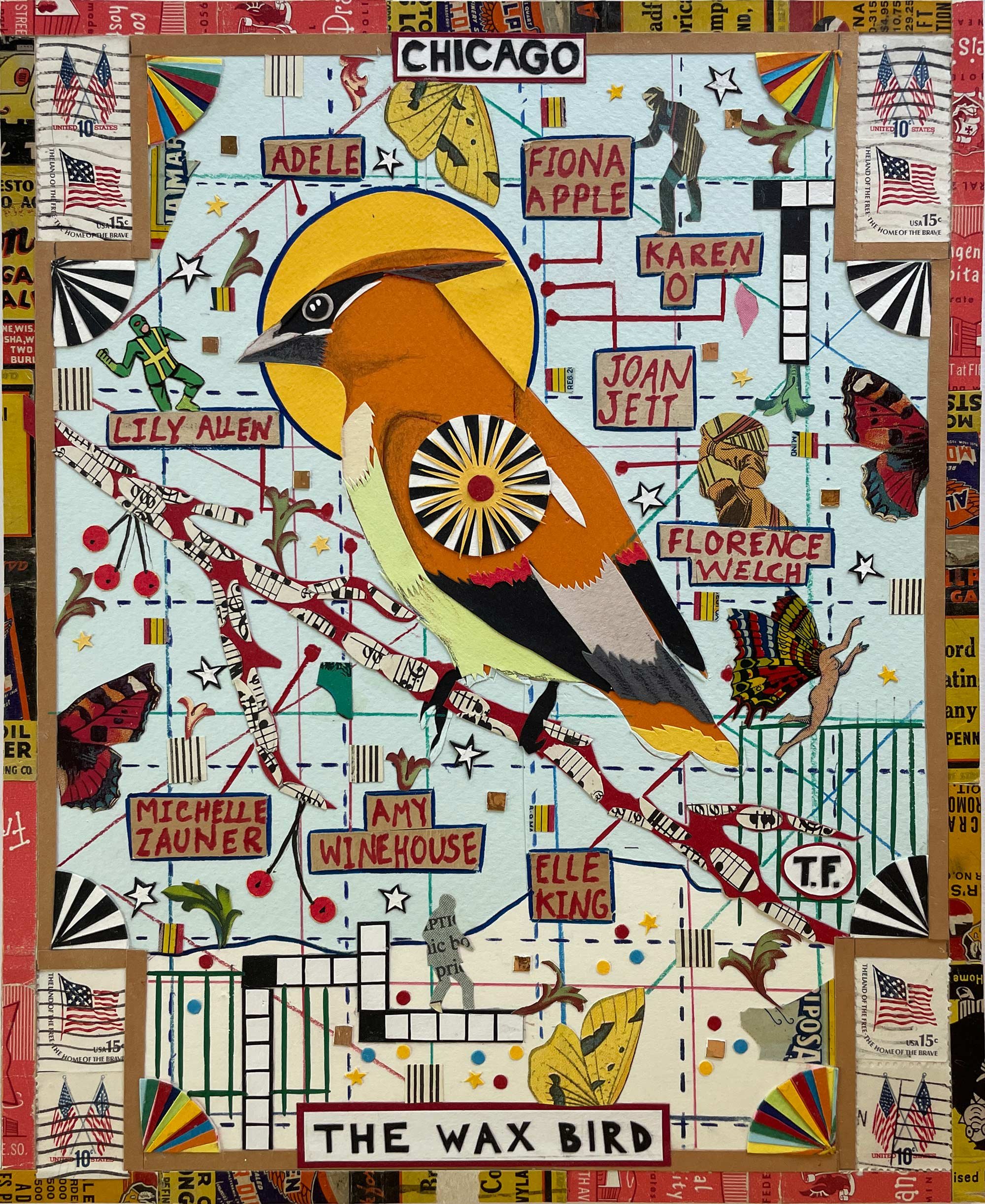 Tony Fitzpatrick
Waxwing, c. 2021
mixed media collage
11 x 9 in.
27 x 22 cm
Collection of JJ and Mary Cromer