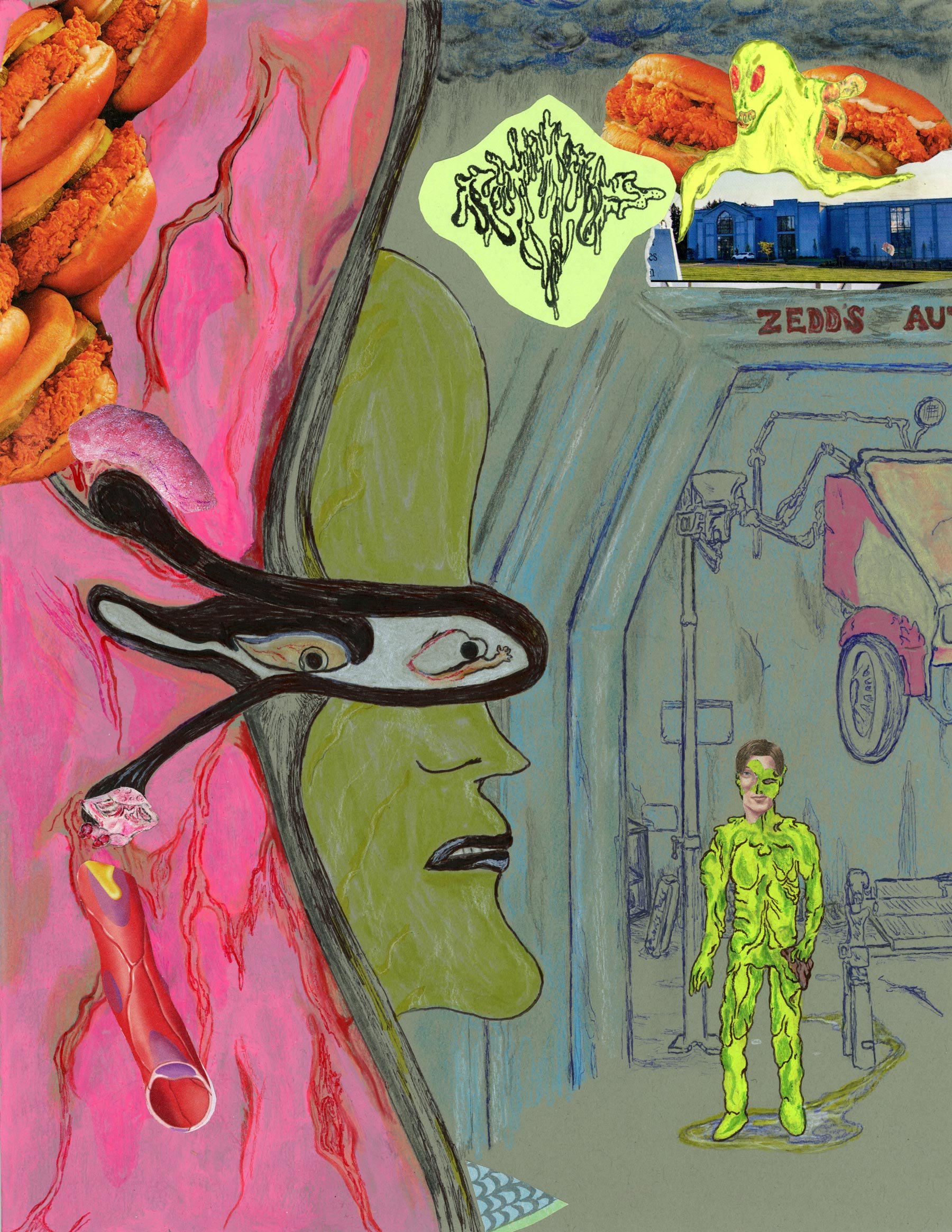 Matt Lock
Confrontation On the Artyrial Plane, 2025
ink, pencil, acrylic paint, paint marker, collage on cardstock
11 x 8½ in.
27 x 21 cm