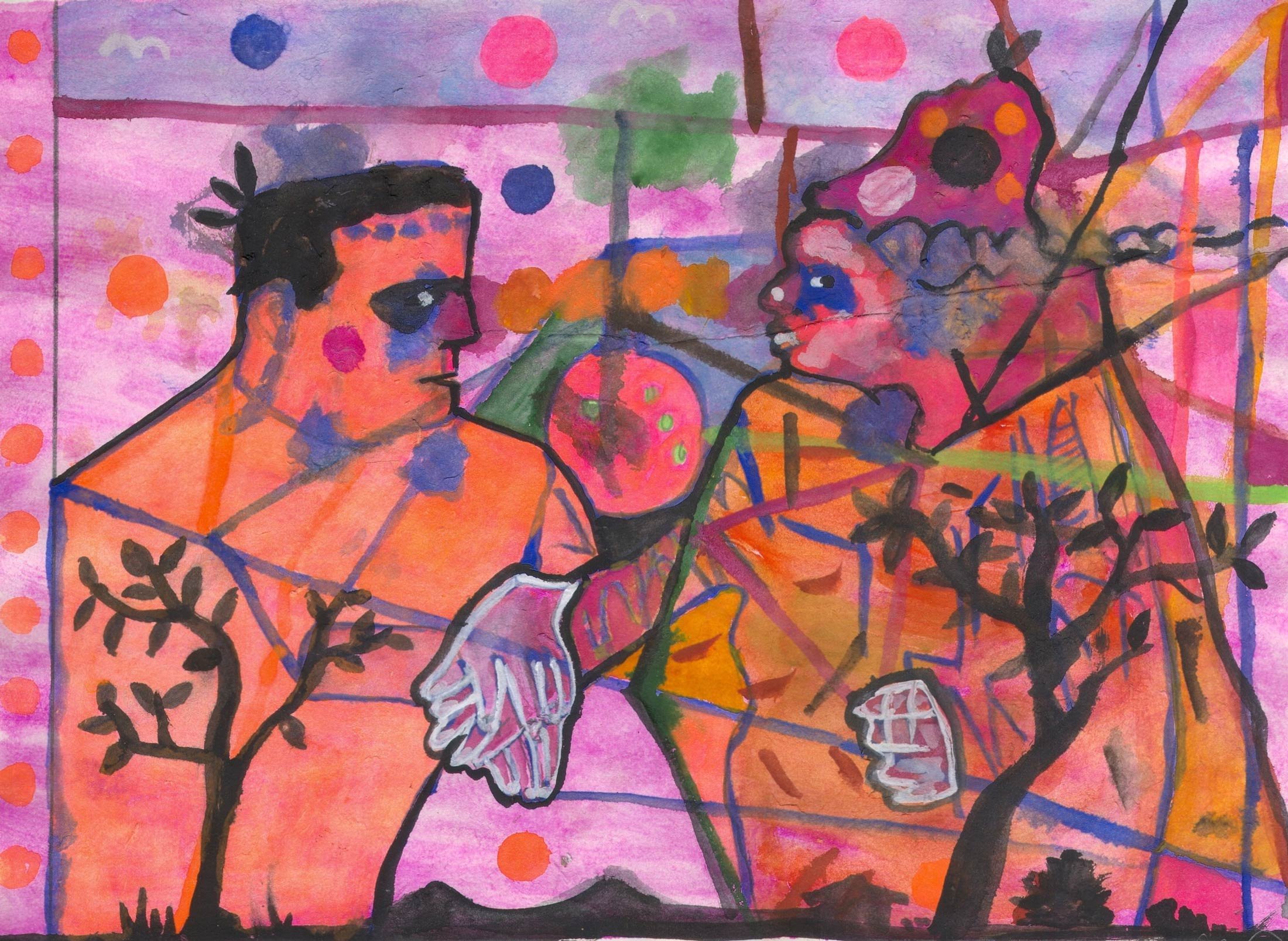 Robert Kraiss
Untitled (Couple), 2022
day-glow watercolor on paper
7 3/4 x 11 1/2 inches
20 x 29 cm