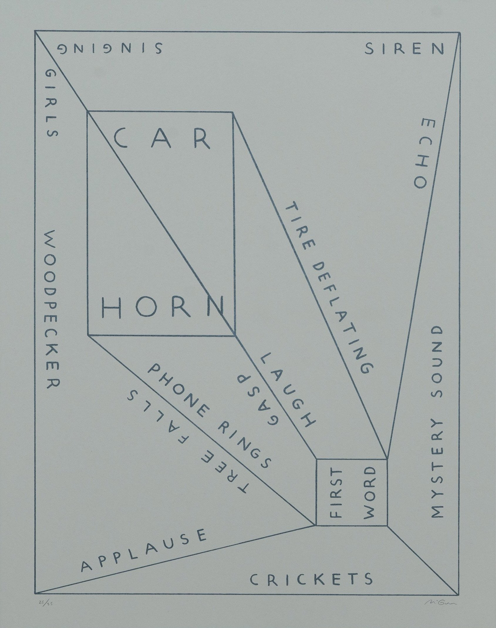 Richard McGuire
Car Horn, from Sound Print series, 2024
Silkscreen print on 271 GSM French Grout paper, edition of 25
24 x 18 in.
60 x 45 cm