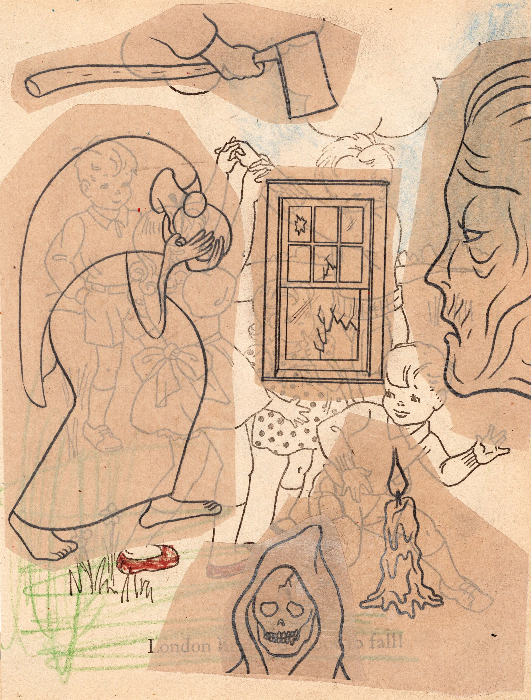 Pieces 1, 2023 
ink and crayon on paper 
11 x 8½ in. | 27 x 21 cm