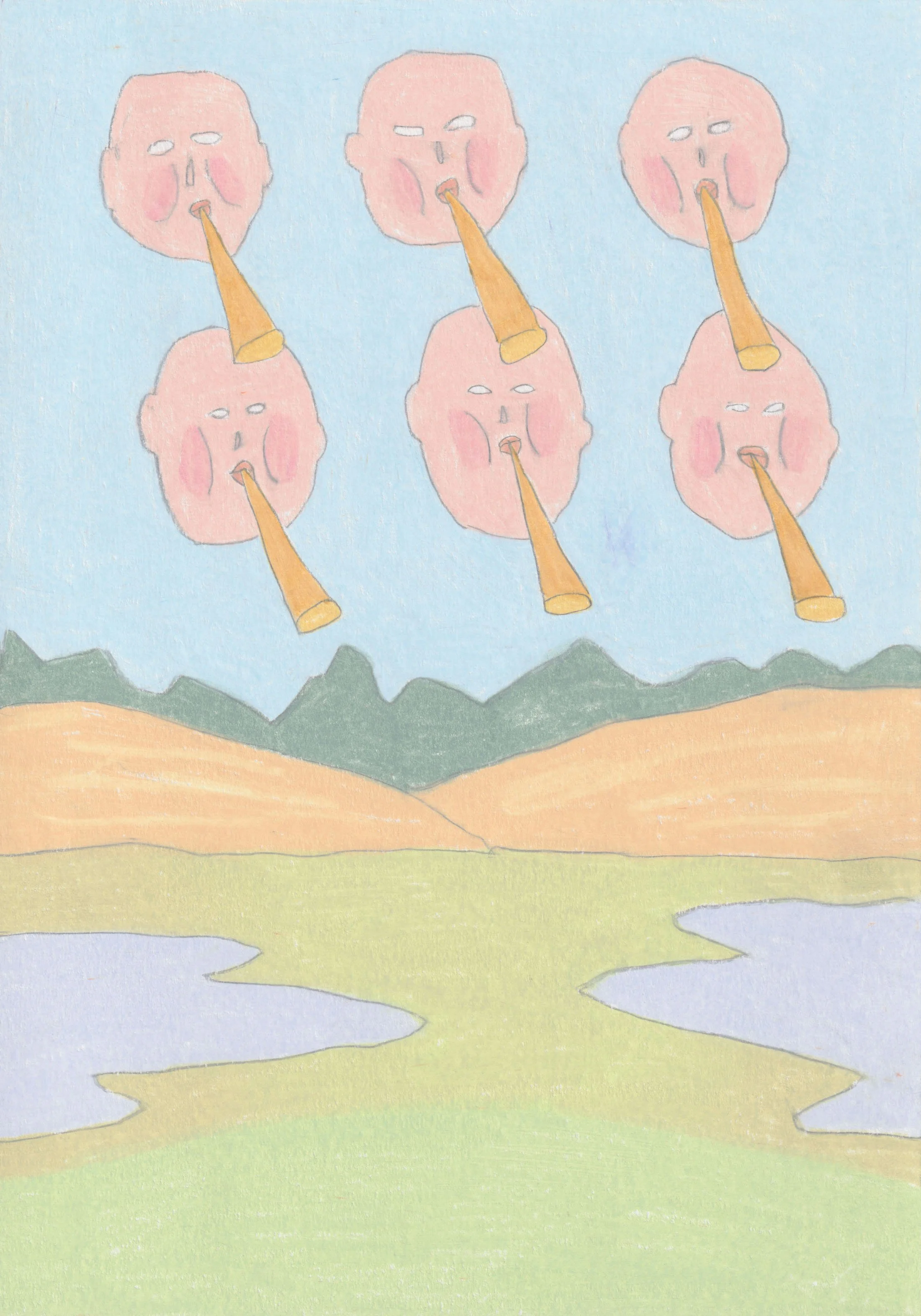  June Gutman (b. 1995)  
Six Horn Babys (framed), 2023 
pencil, colored pencil on paper 
9 x 6 in. 
22 x 15 cm 
Courtesy of Kishka Gallery & Library