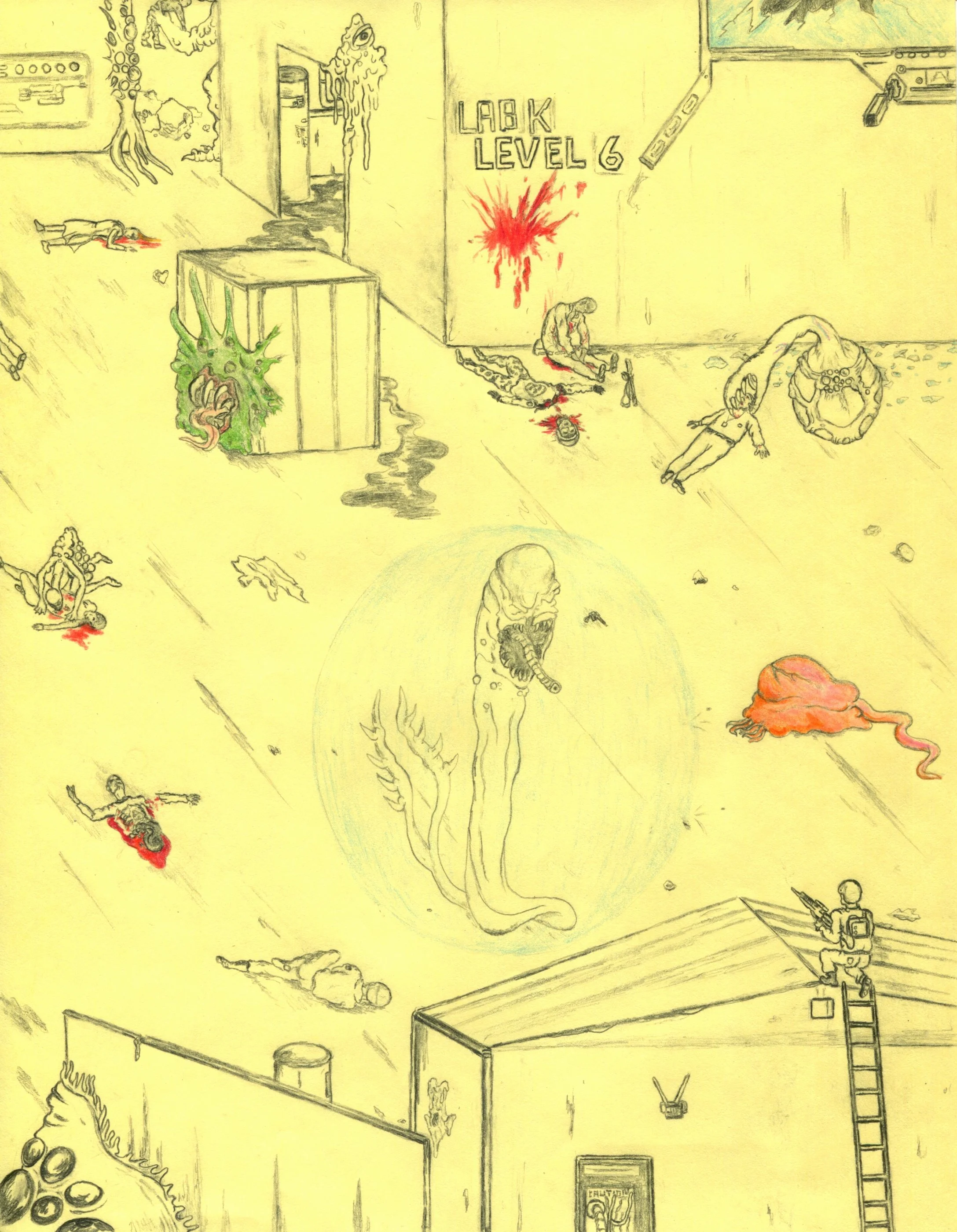  Matt Lock (b. 1984)  
Chaos At Chimera Research Laboratories, 2018 
pencil and marker on paper 
11 x 8½ in. 
27 x 21 cm