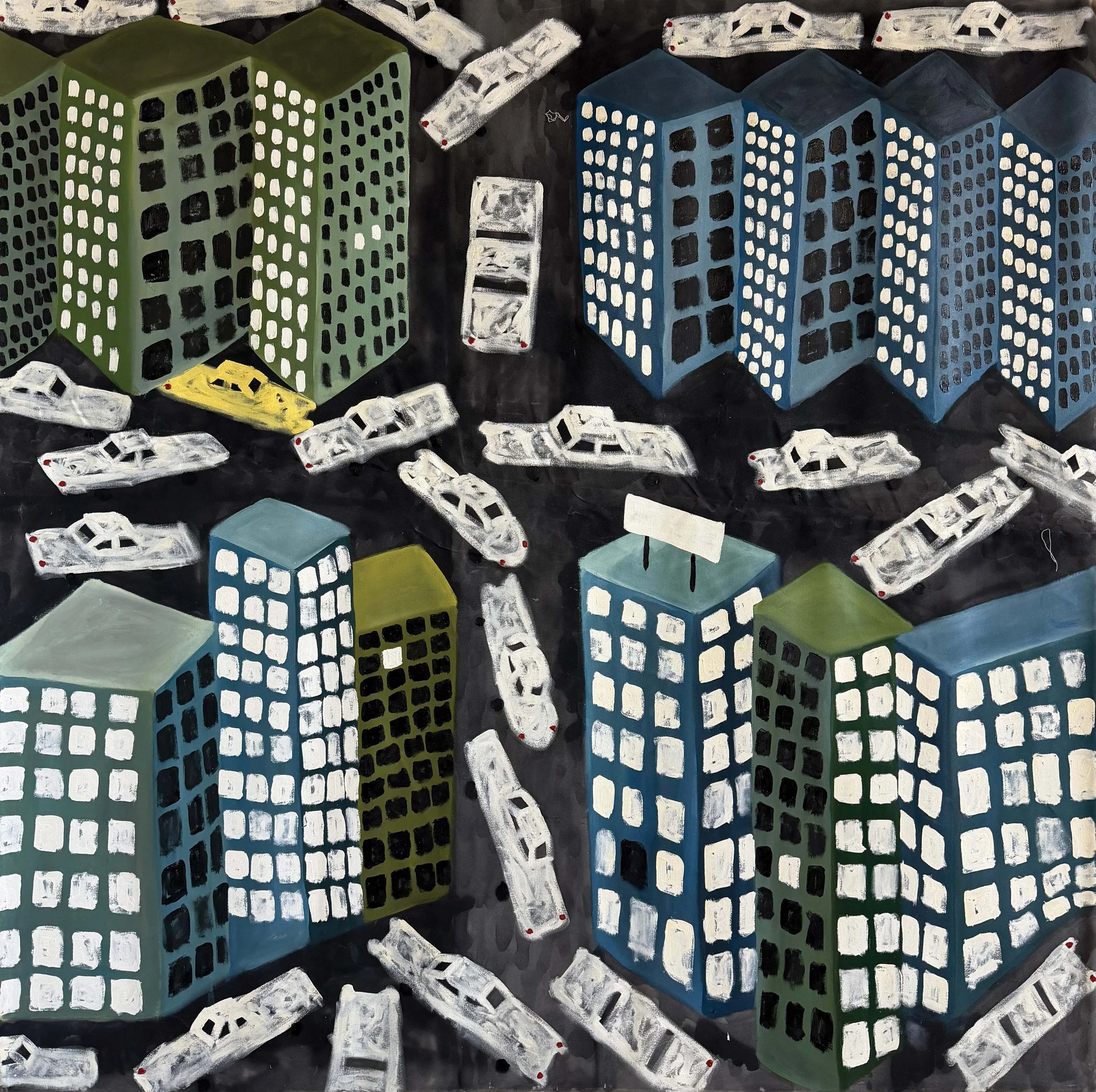  L.W.D. (b. 1957)  
Downtown Babylon, 2025 
oil on canvas 
79 x 78 x 2 in. 
200 x 198 x 5 cm