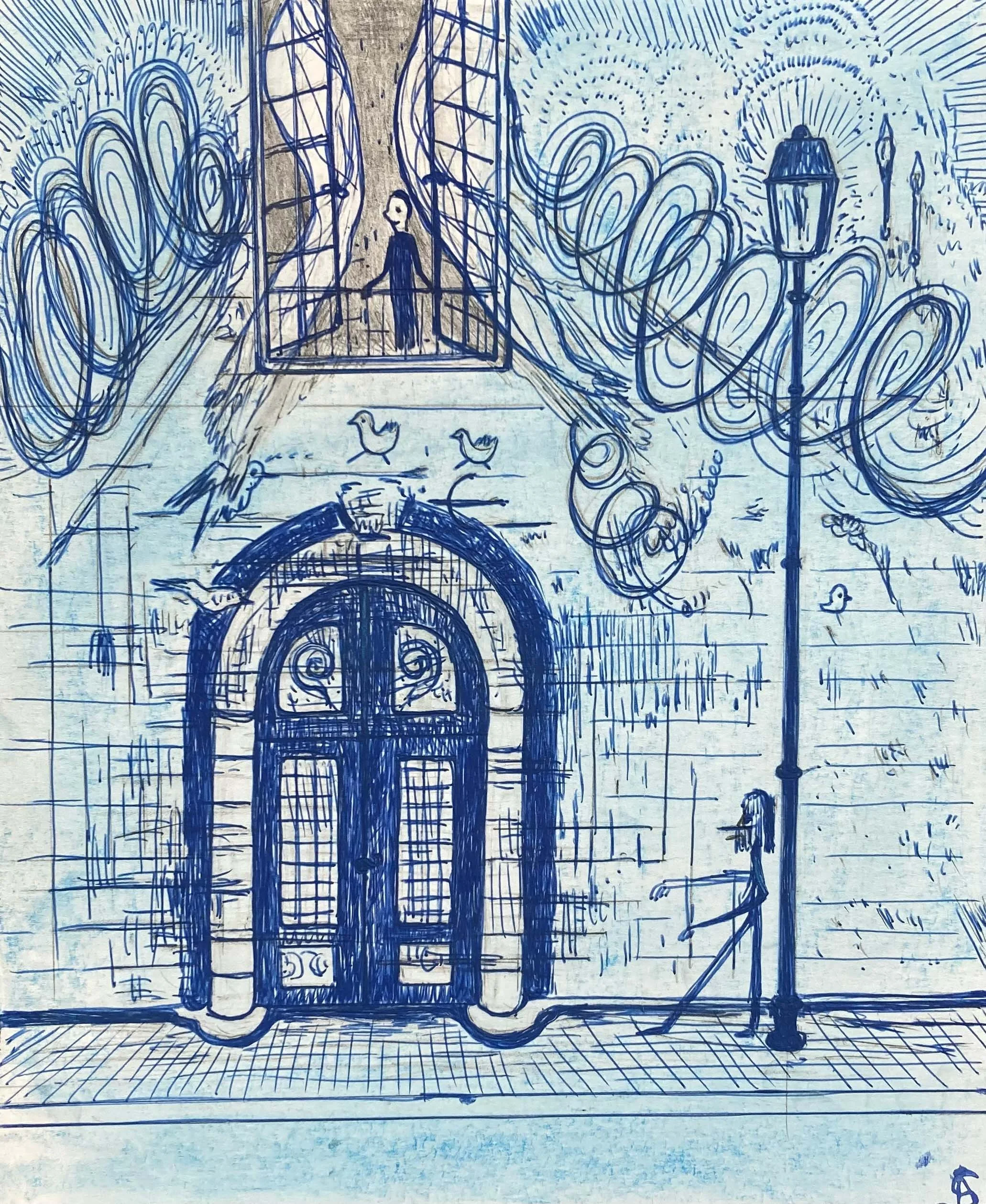  Aurélie Salavert  
Rue Robert Desnos, ND 
pen, pencil and pastel on paperboard 
9⅞ x 7⅛ in. 
25 x 18 cm