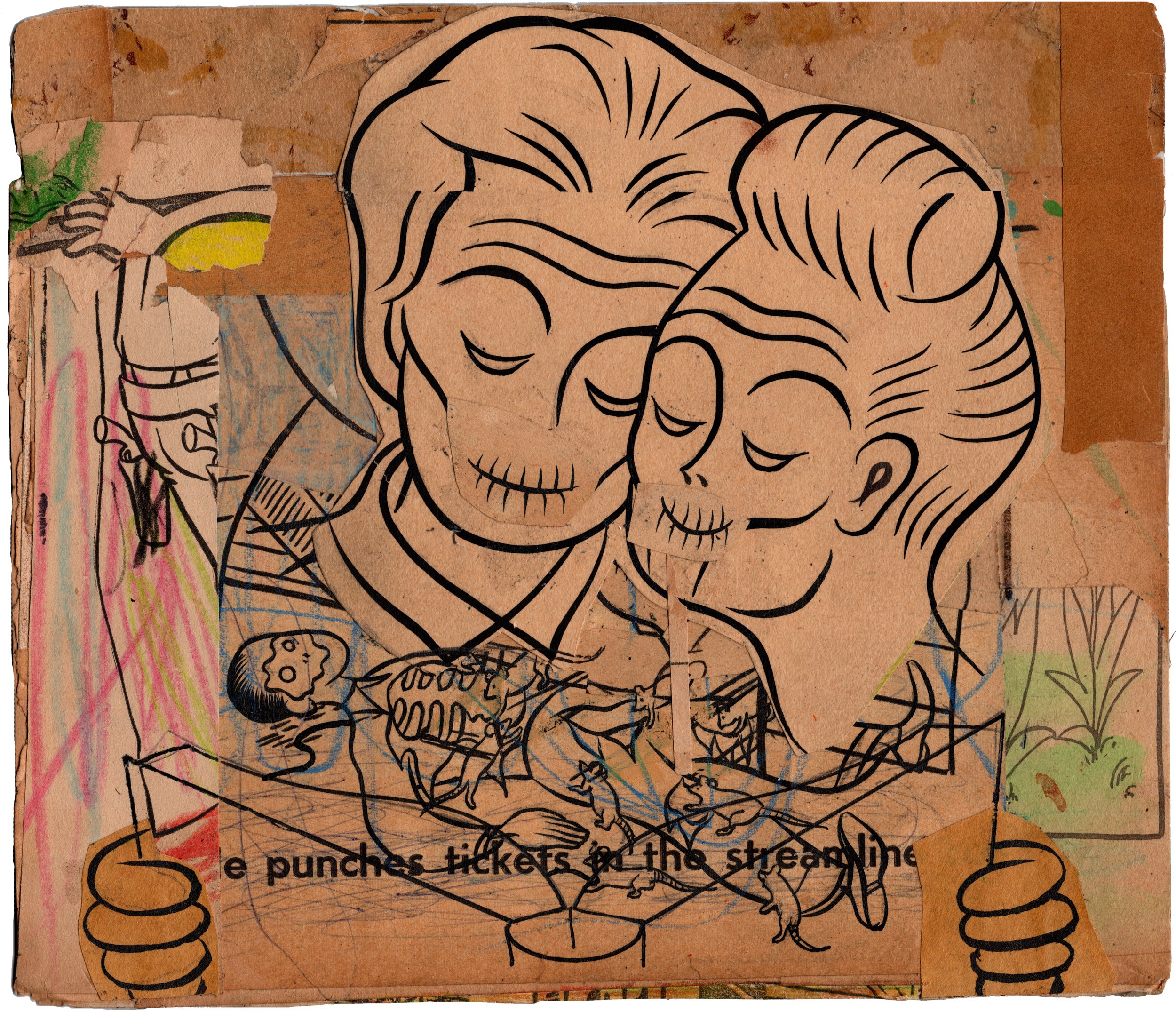 He punches tickets, 2024 
ink and crayon on board 
9½ x 10½ in. | 24 x 26 cm