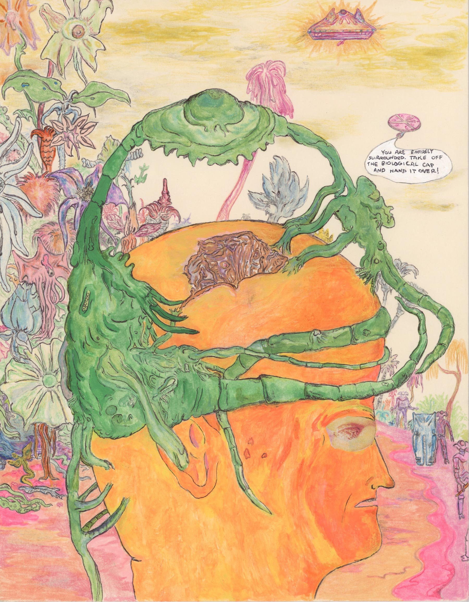Matt Lock
Recapturing The Limited Edition Biological Cap, 2023
ink, pencil, acrylic paint, paint marker on cardstock
11 x 8½ in.
27 x 21 cm