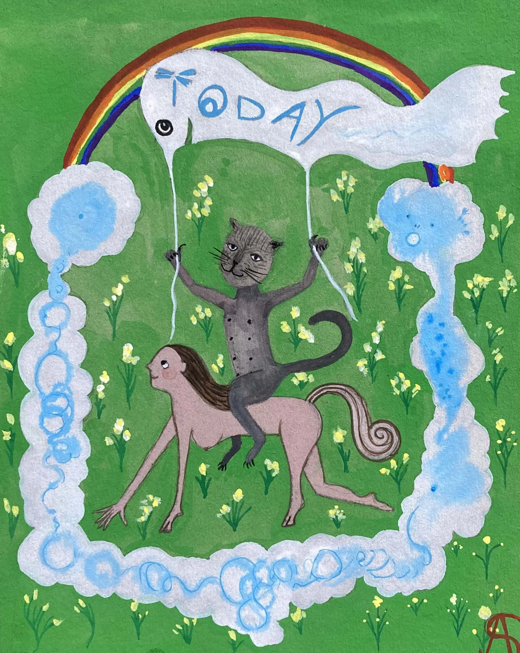  Aurélie Salavert  
One Day forever ❤️ Best Wishes Little darlings! (Un Jour pour Toujours ❤️ Meilleurs Vœux petits chéris !), ND 
gouache and pencil on cardboard 
9⅞ x 7⅞ in. 
25 x 20 cm