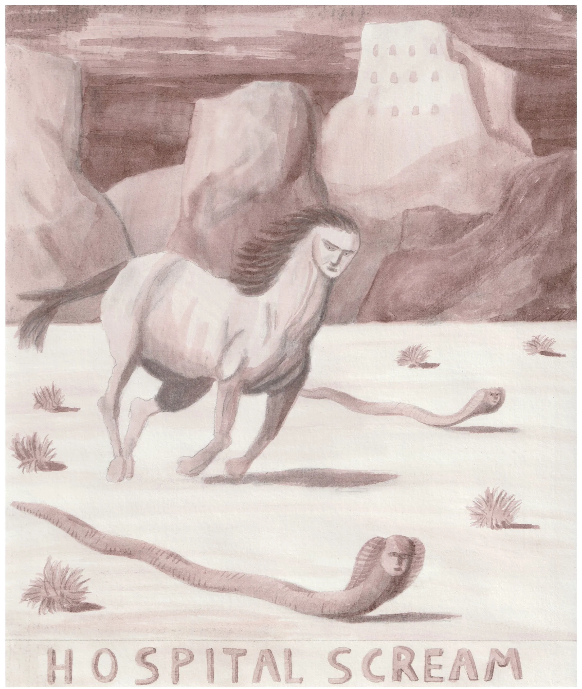  June Gutman (b. 1995)  
Hospital Scream, 2025 
pencil, watercolor on paper 
10 x 8 in. 
25 x 20 cm 
Courtesy of Kishka Gallery & Library