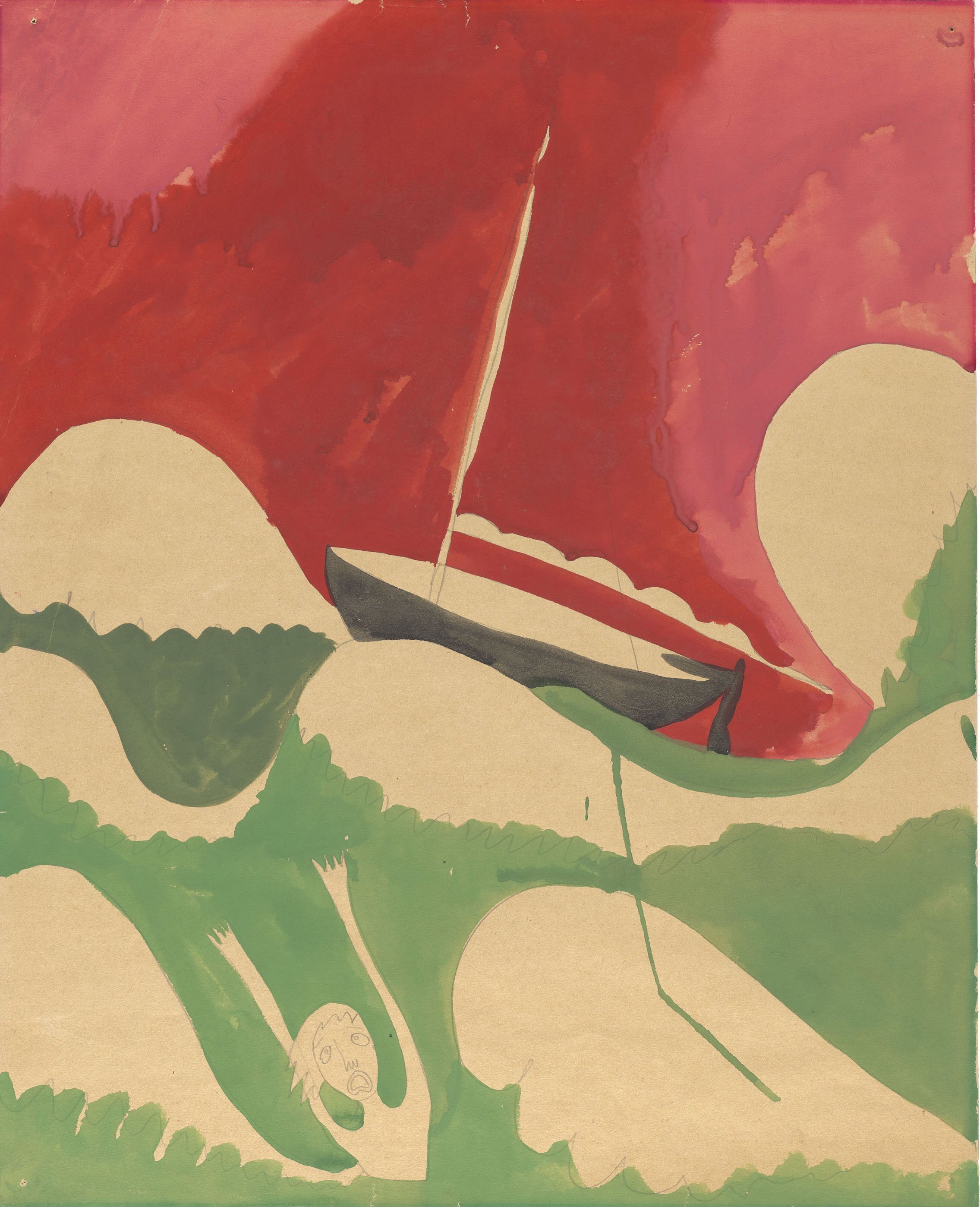  Mary Bishop (1914-1990)  
Drowning, 1970 
poster paint on paper 
22 x 0 x 18 in. 
55 x 0 x 45 cm 
Adamson Collection/Wellcome Collection. Courtesy of Wellcome Collection. 
Copyright Adamson Collection Trust