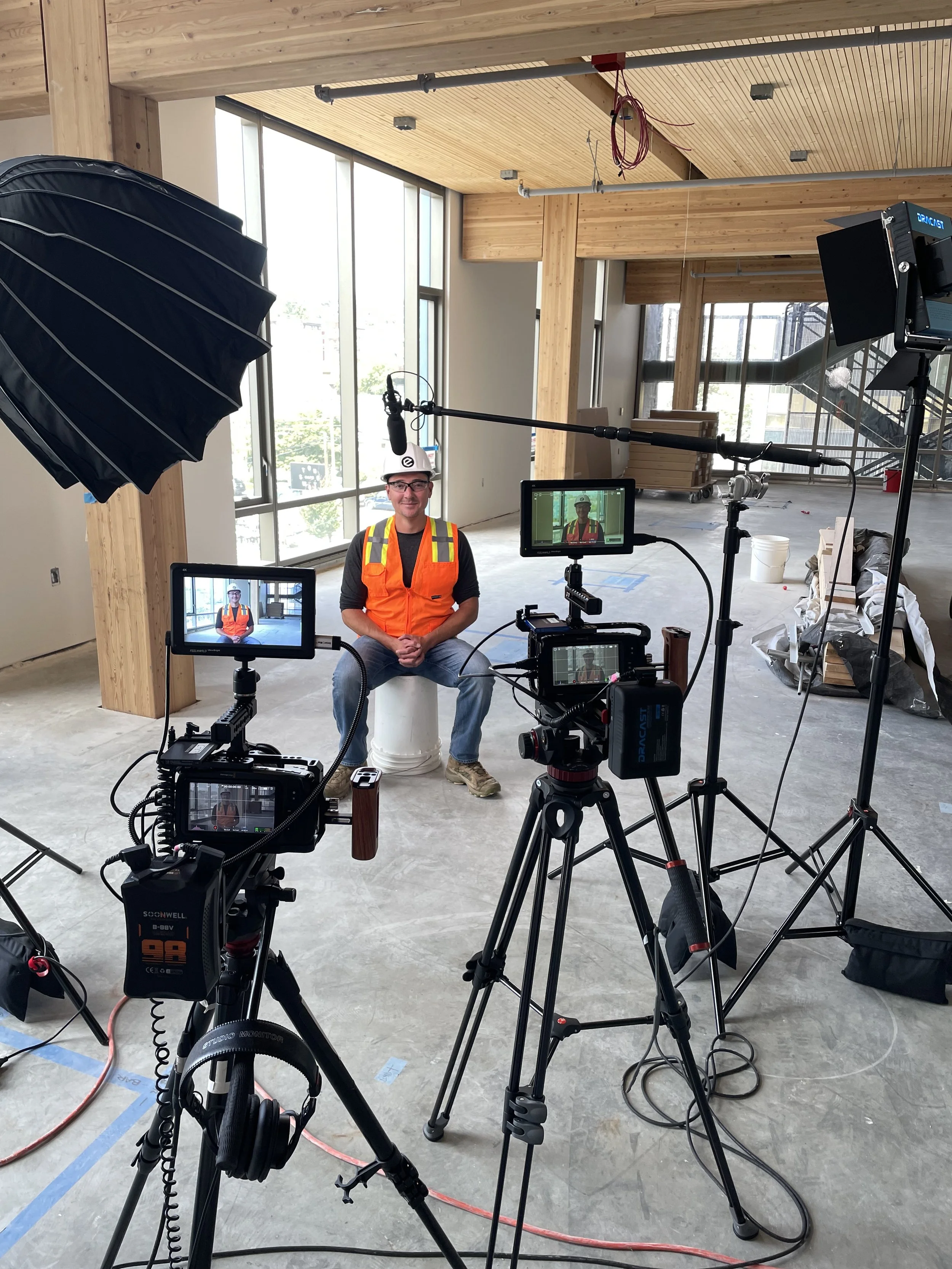 behind the scenes of a seattle video production shot on a construction site.