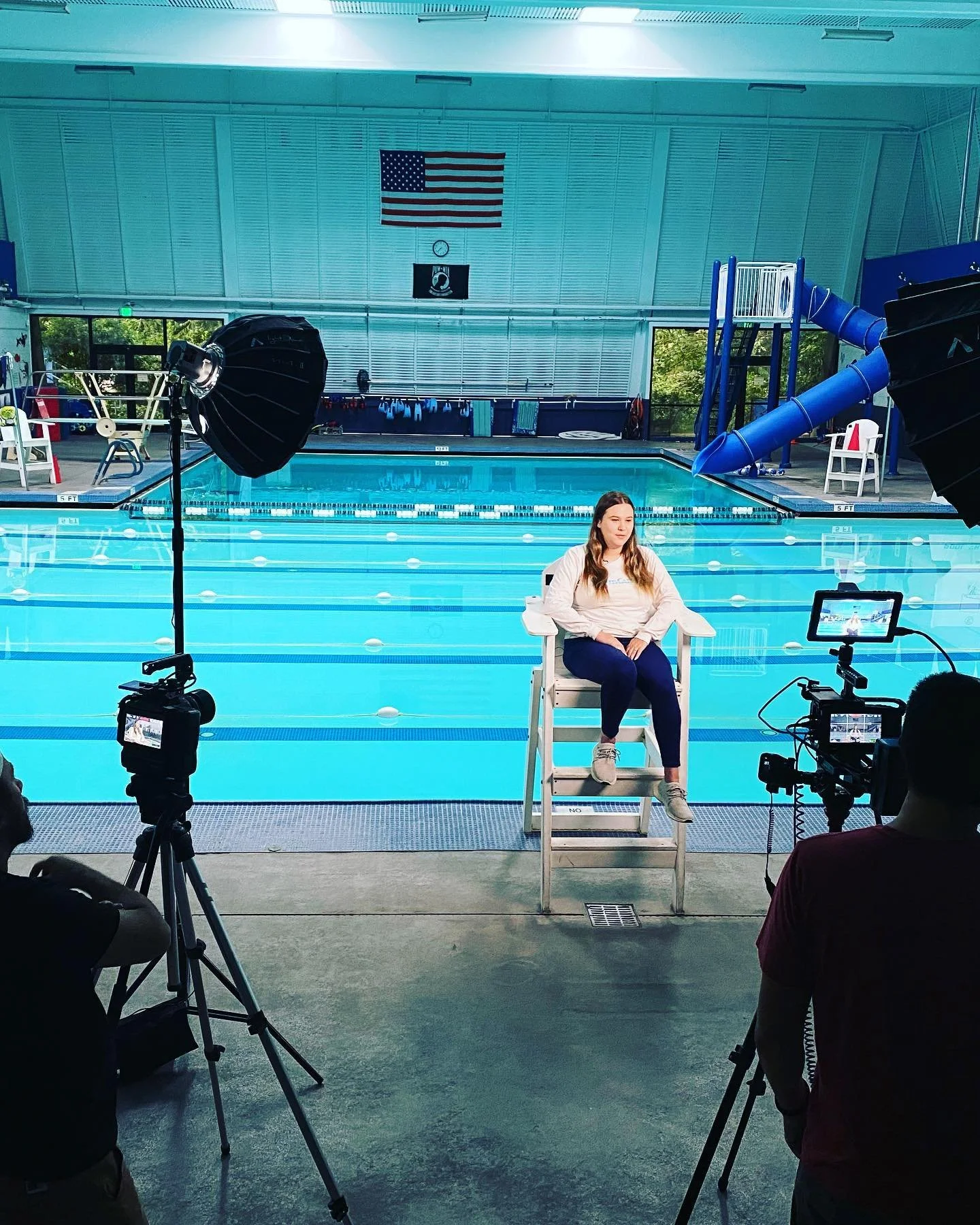 Made a splash filming for @swim.guru . Loved the background on this shoot. #yesandvideo #seattlevideoproductions #seattledirector