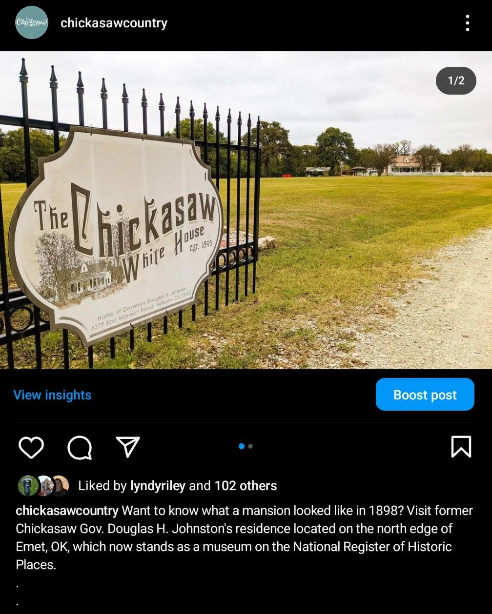 Chickasaw White House post on Instagram