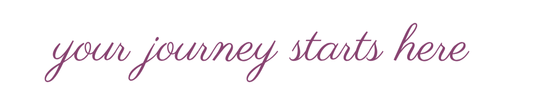 Text saying 'your journey starts here' in purple cursive font on a black background.