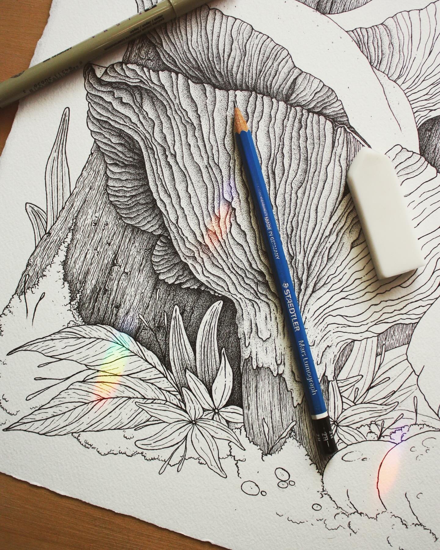 I&rsquo;ve been spending a lot of time in the studio lately, but unfortunately, I can&rsquo;t share much of what I&rsquo;m working on. However, here&rsquo;s a sneak peek at a personal illustration I&rsquo;m working on to celebrate mushroom season 🖤⁣