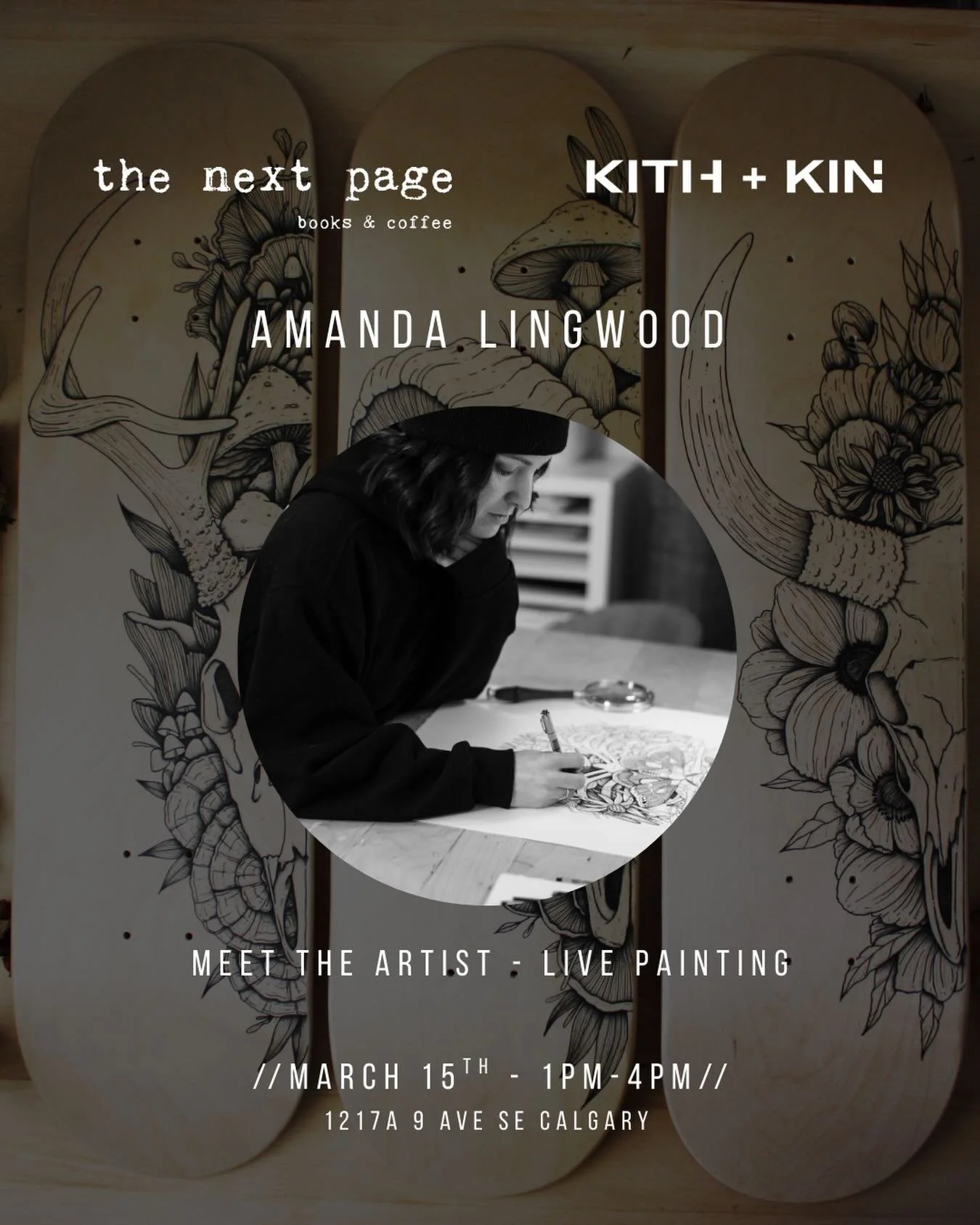 I&rsquo;ll be painting live right in the window of Next Page Bookstore on March 15th from 1&ndash;4pm. Come by, say hi, and chat with me about my current collection on display in the store. I&rsquo;ll also have prints and original pieces with me for 