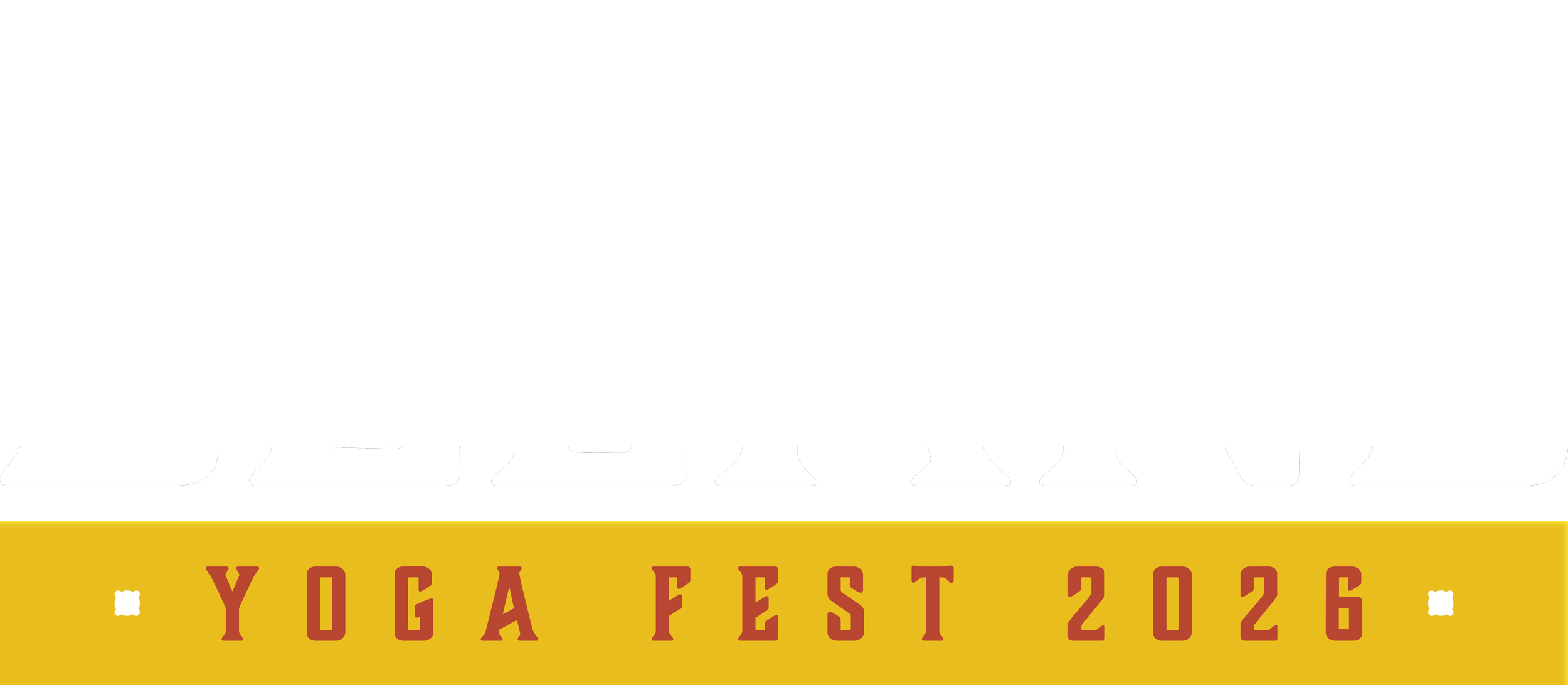 The image features a logo for the 'Delance Yoga Fest 2026' with text in bold, stylized font. The word 'DELANE' is displayed prominently in white, uppercase letters against a black background, while 'YOGA FEST 2026' is written below in red letters on a yellow band.