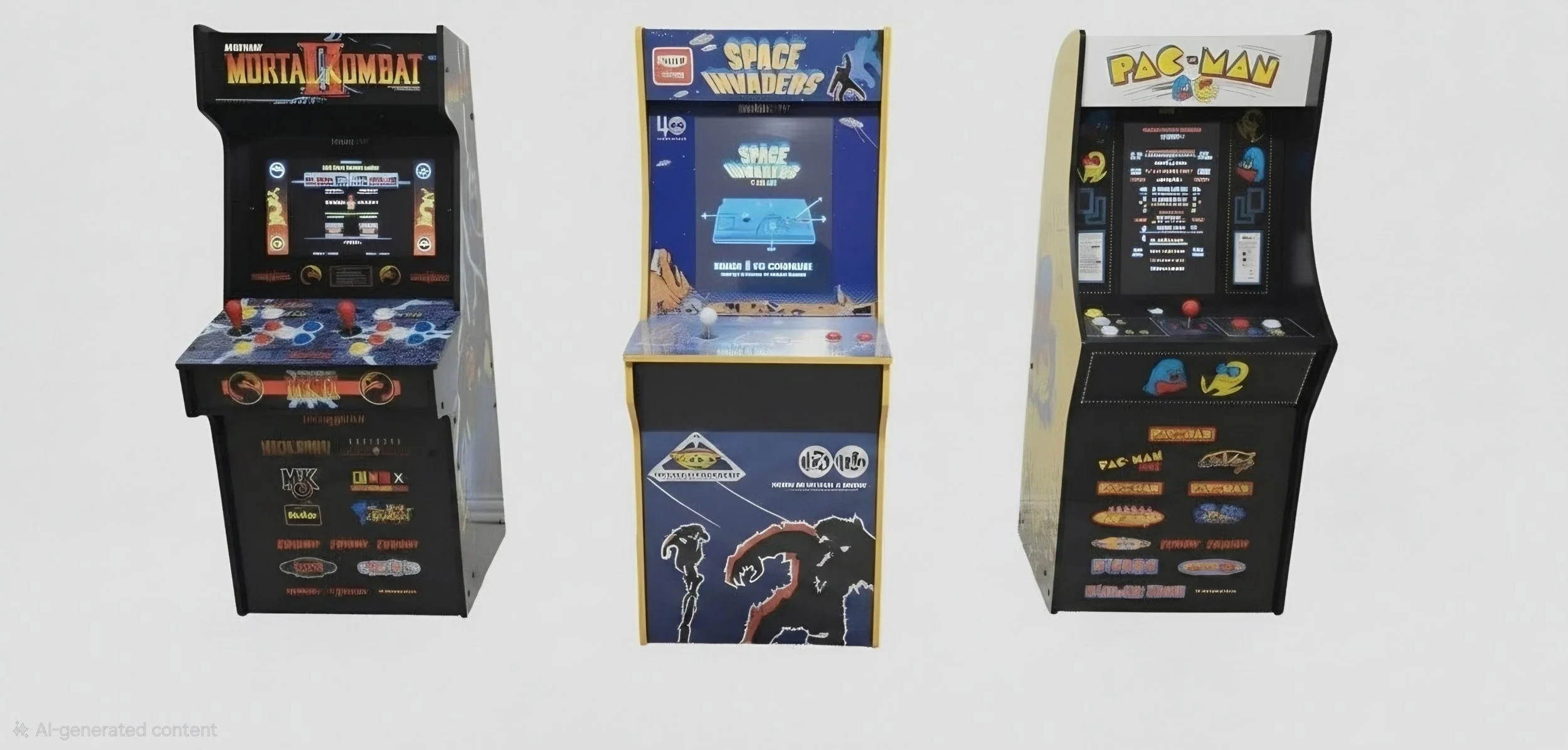 Arcade machine, Mortal combat, Space invaders, and Pac-Man along with other retro game in arcade style. Available for rent for birthday parties and all other get togethers