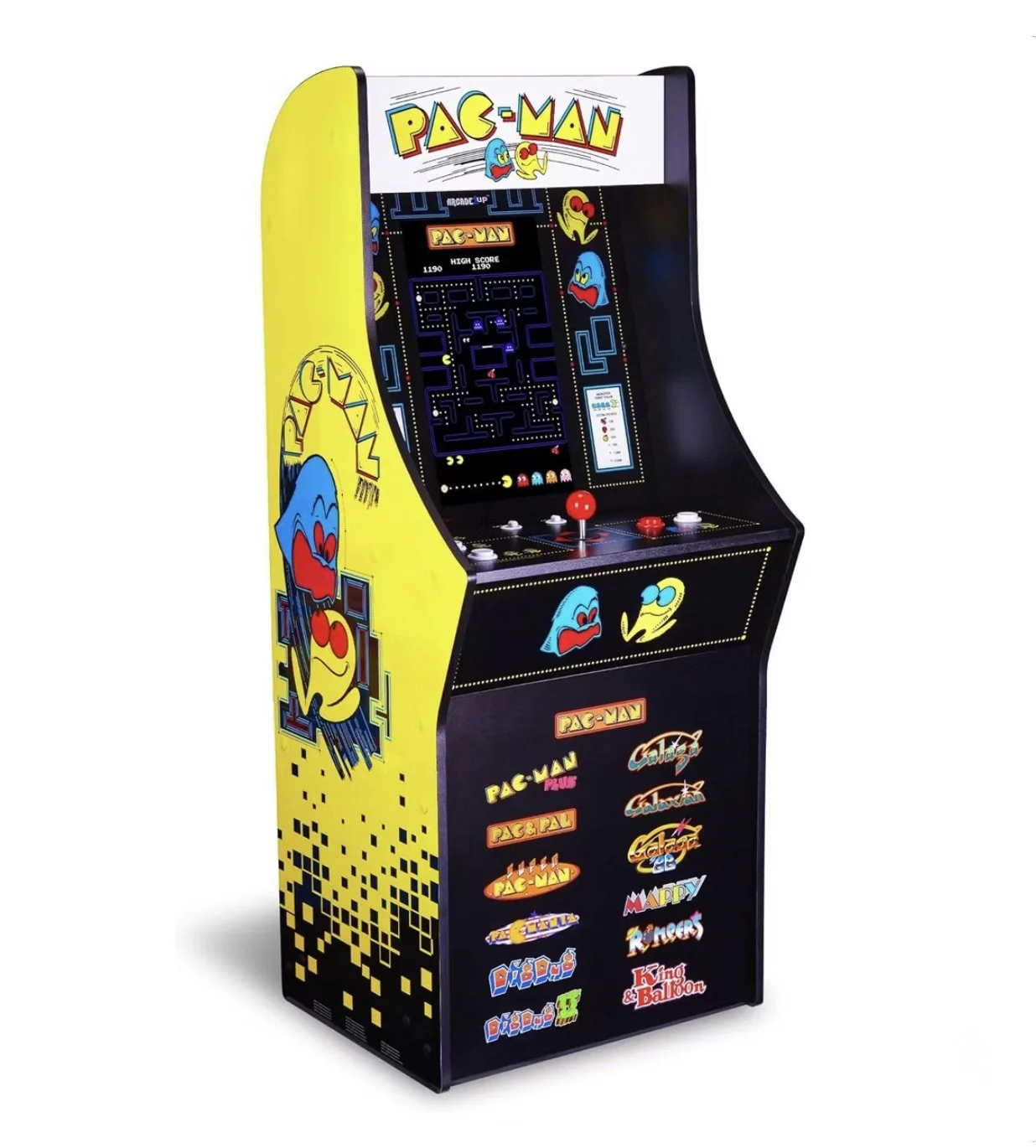 Vintage Pac-Man arcade game with colorful characters and game screen.