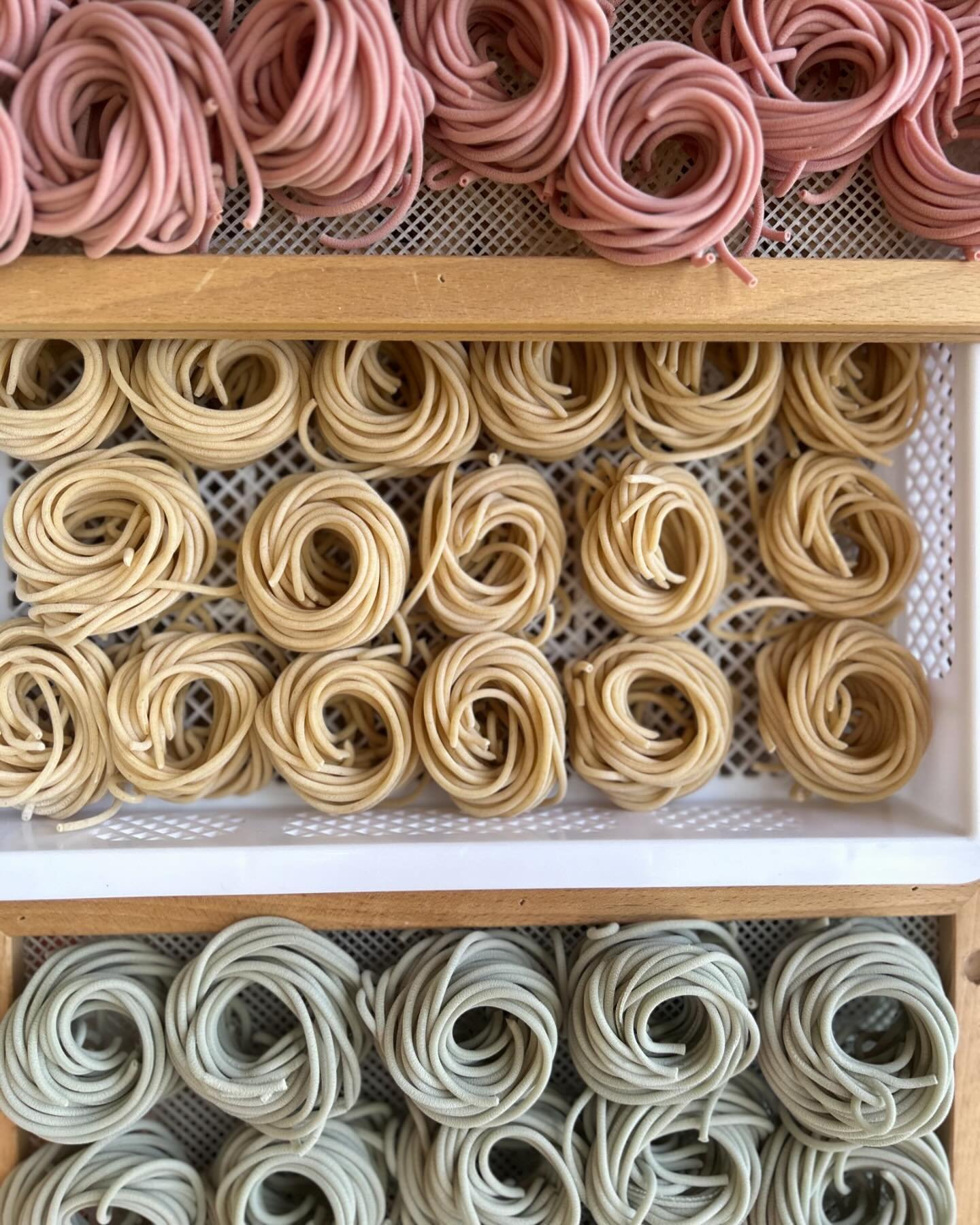 Introducing &quot;Pastel Patriotic&quot; bucatini. Naturally dyed with beet powder and butterfly pea flowers. Grab some at the @westtisburyfarmersmarket tomorrow and toss it in your freezer for the 4th of July!
@inspired by @shanny_cogs 🇺🇸