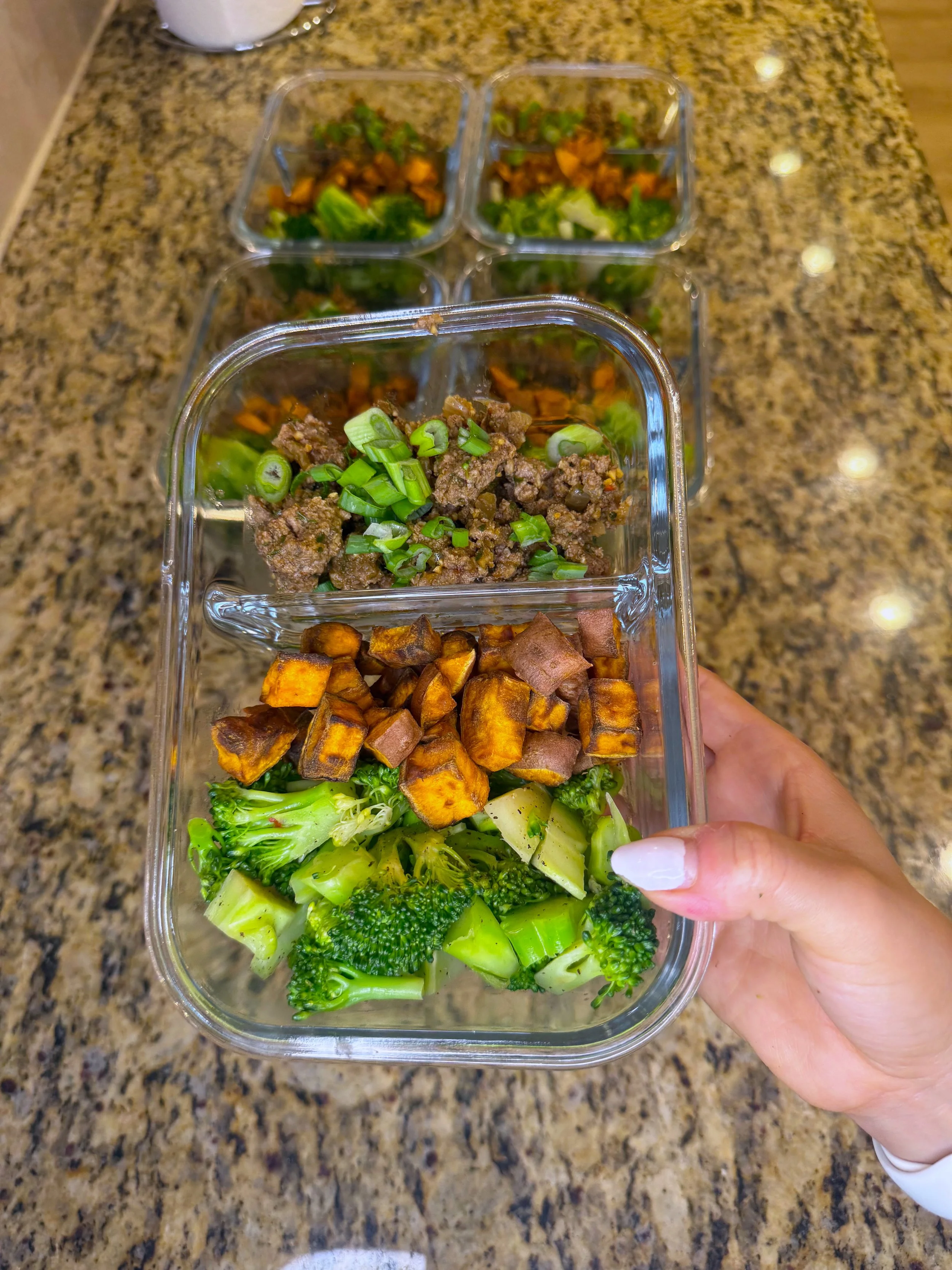 Ground Beef, Broccoli, and sweet potato bowls