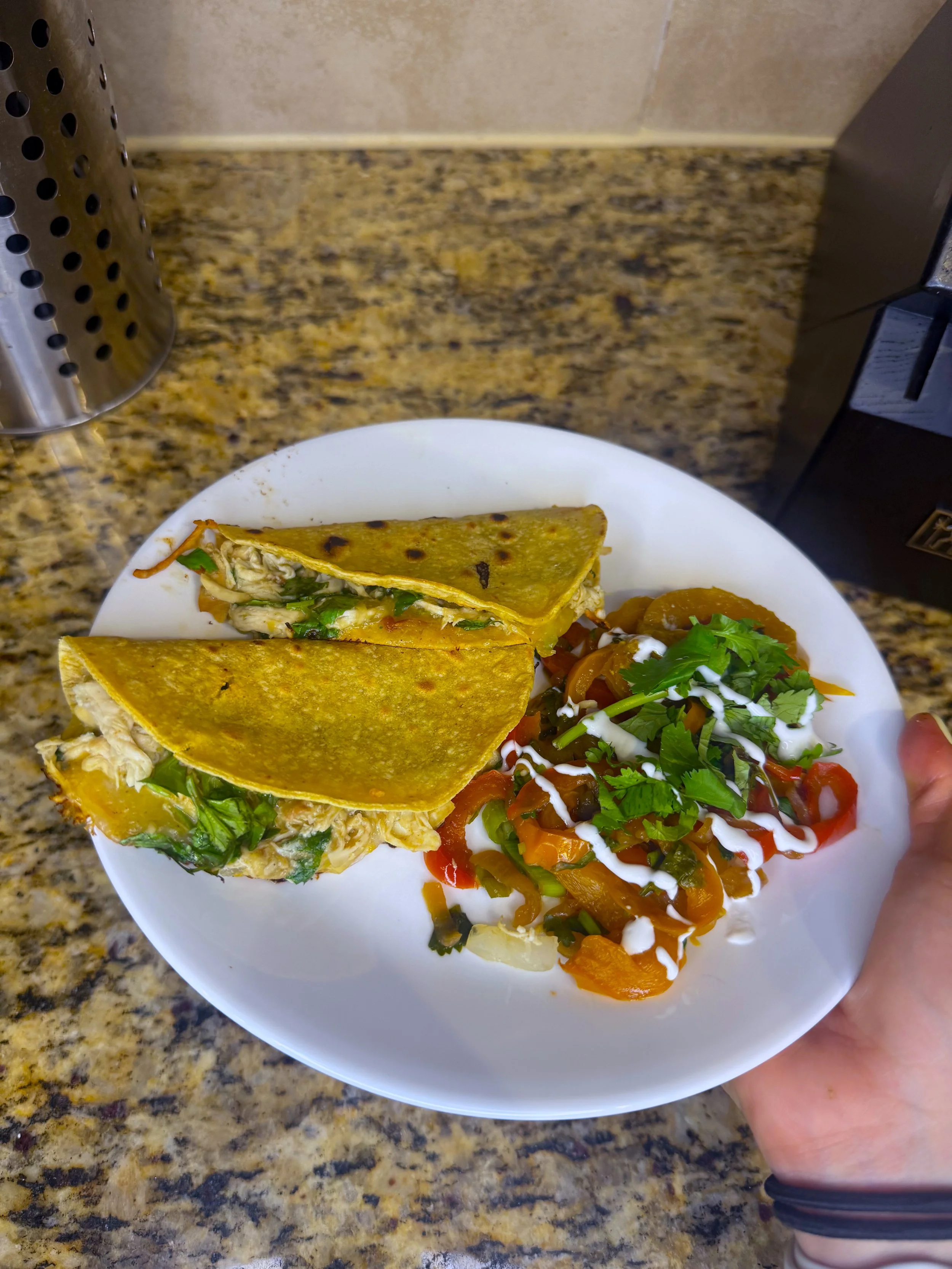 Shredded Chicken &amp; Fajita Veggies Quesadillas