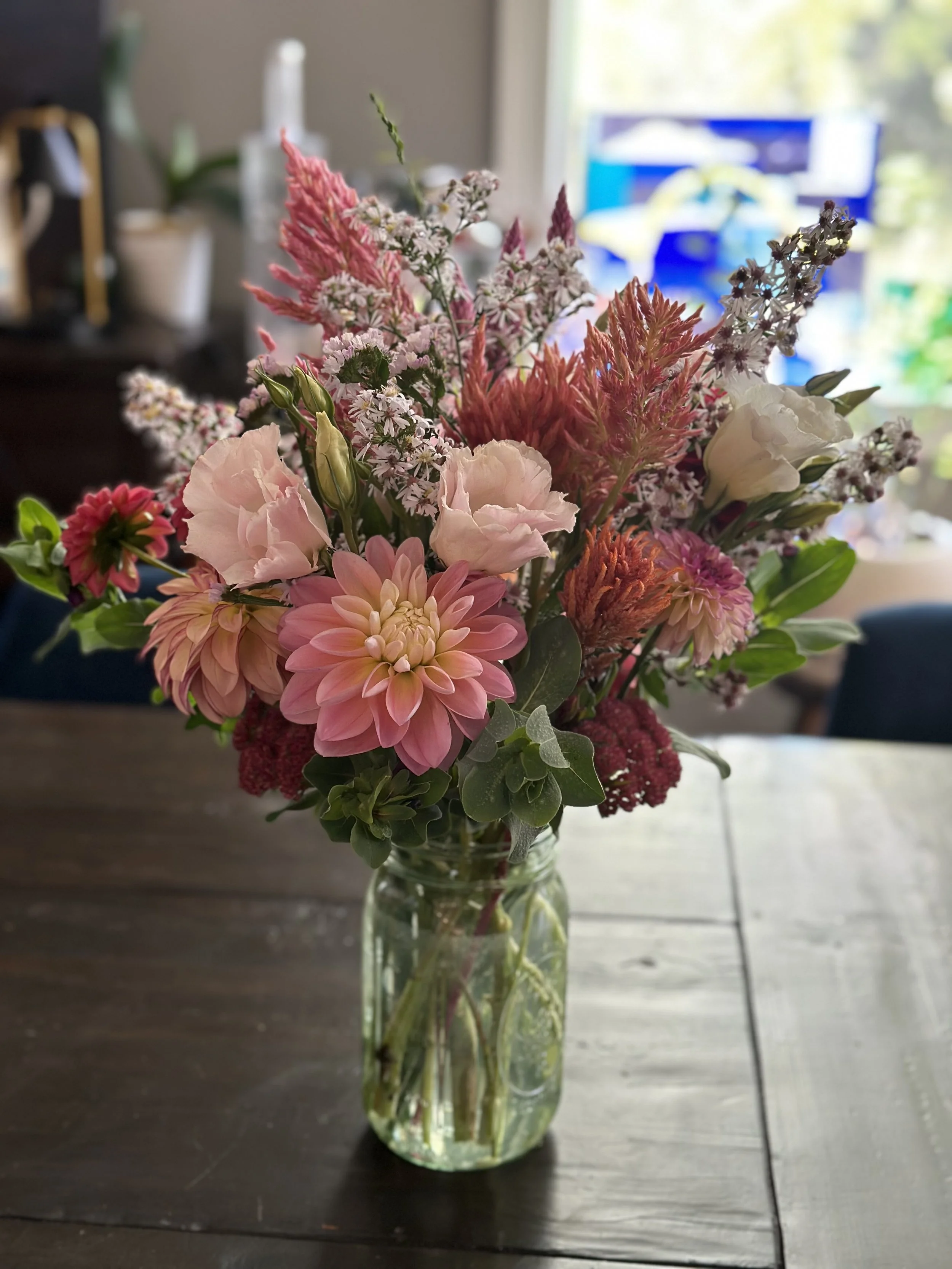 Large Jar Arrangement with Dahlias