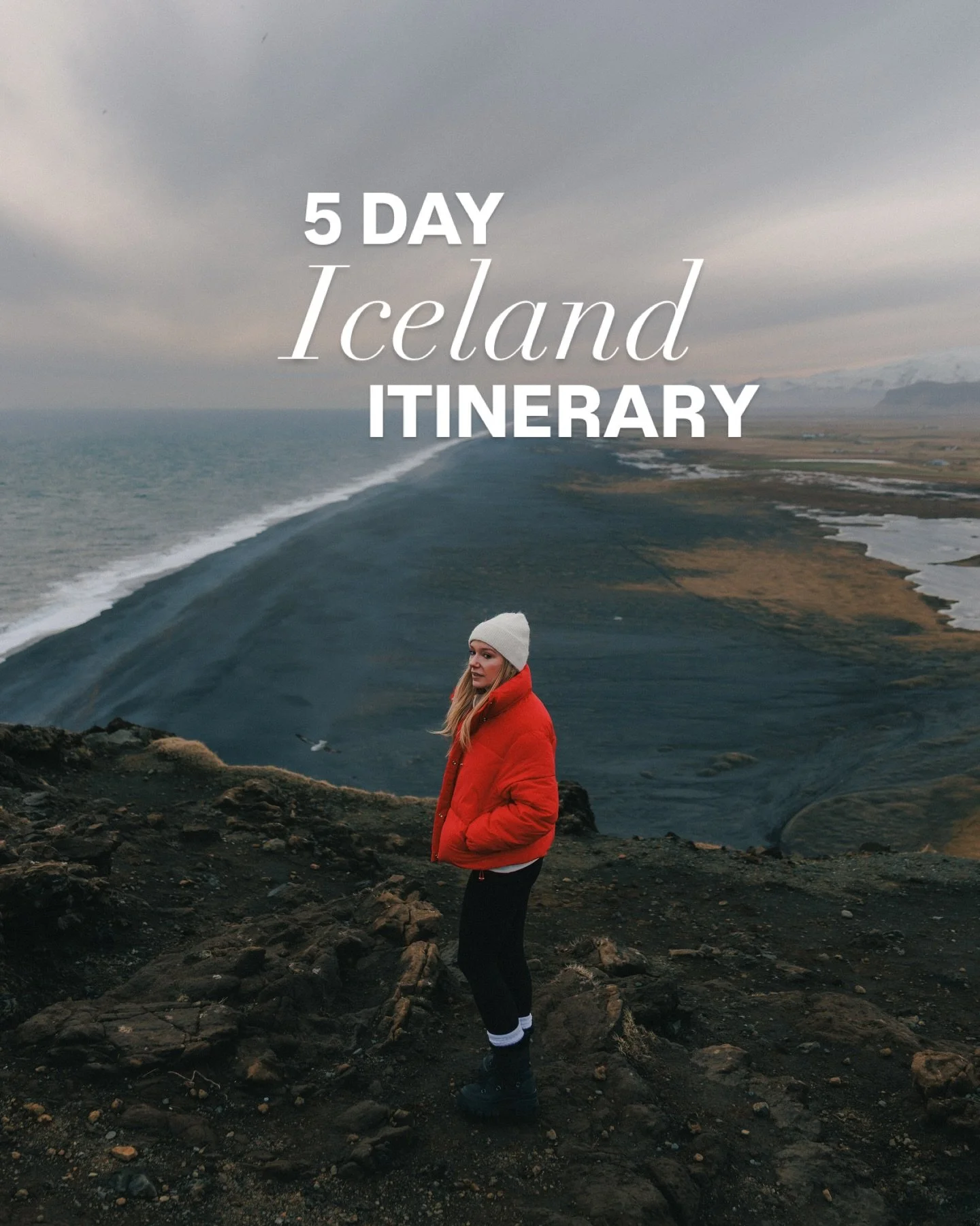 Our 5 day travel itinerary driving along Iceland&rsquo;s South coast 🇮🇸

📍Day 1: Blue Lagoon &amp; Reykjavik 
📍Day 2: Skogafoss &amp; Reynisfjara
📍Day 3: DC3 Plane Wreck &amp; Diamond Beach
📍Day 4: Vestrahorn
📍Day 5: J&ouml;kuls&aacute;rl&oacu