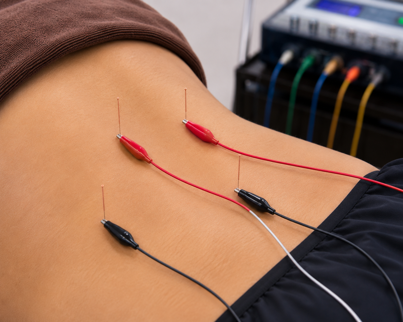 Electro-acupuncture being done on a patient for low back pain