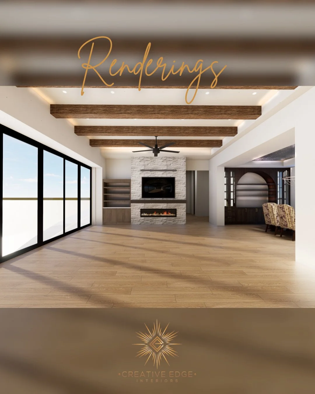 Rendering the Eagles Nest Great Room &mdash; with and without our client's existing furnishings.⁠
⁠
Seeing a space both ways is essential, especially when you're fusing new and existing pieces together. ⁠
⁠
Without furniture, you understand the archi