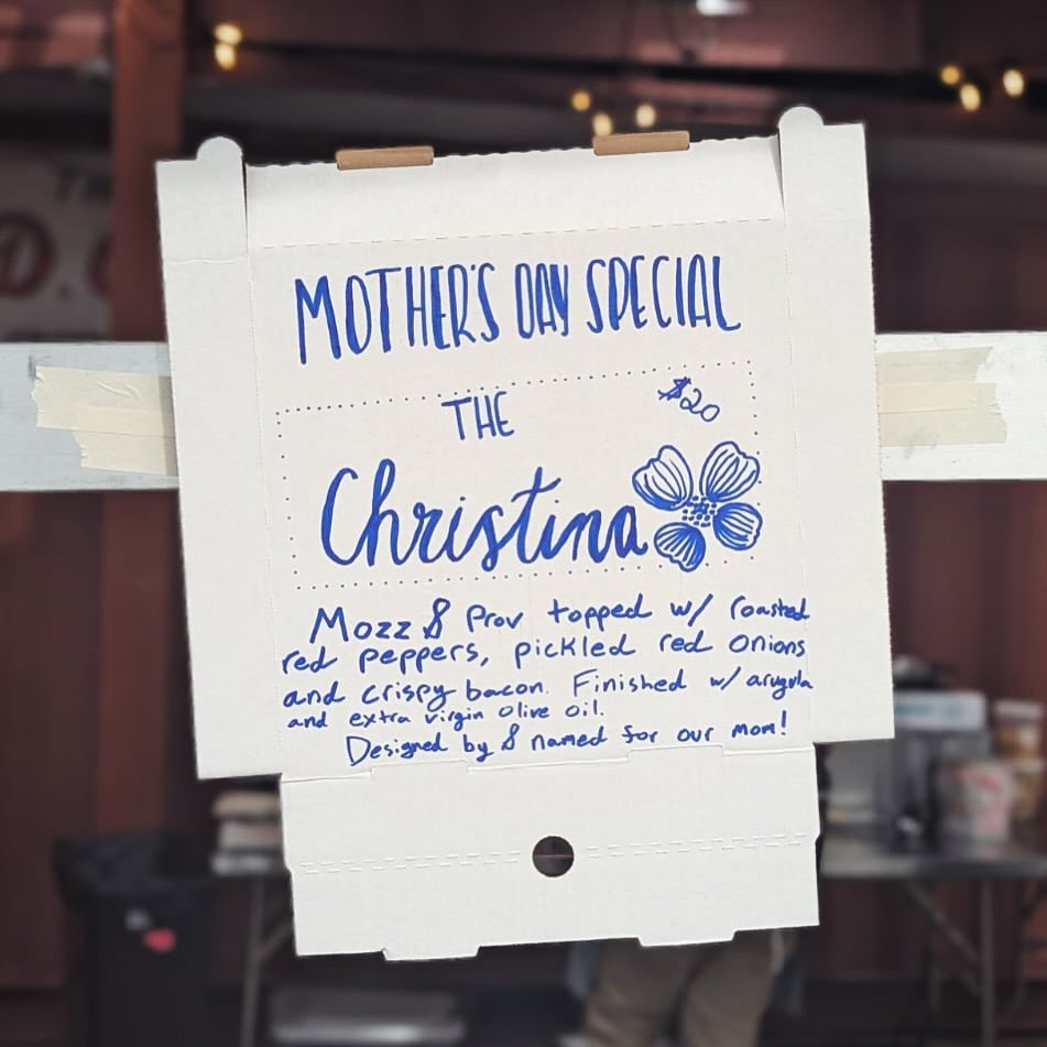 Happy Mother&rsquo;s Day to all of the amazing moms out there, but especially @christinaiverson4 ! We have this special pizza, The Christina, designed by and for our favorite mom herself. Come give it a try all day today at @thedewdropinndc ! 🍕 🦴 
