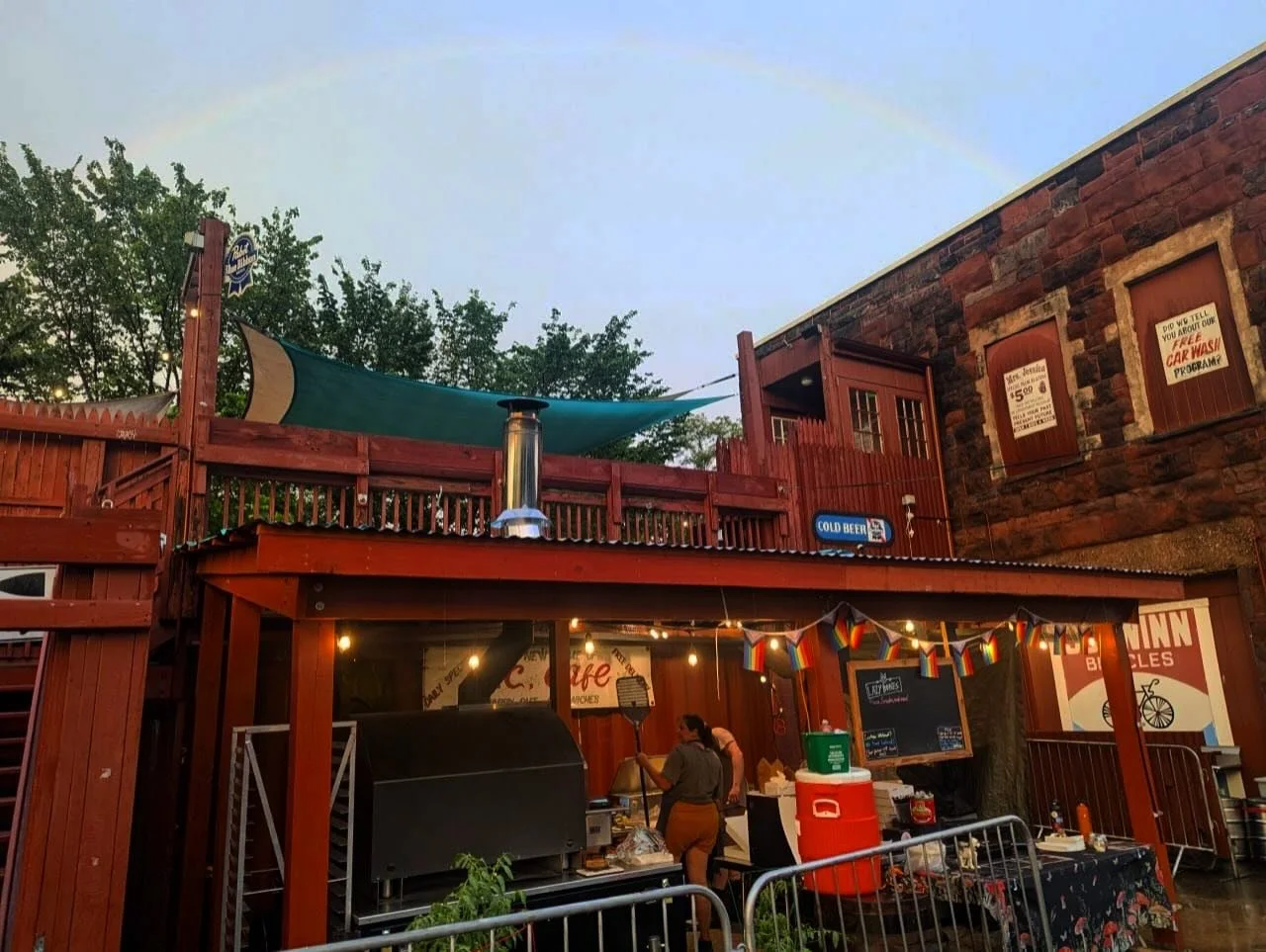 Good thing this lil faint rainbow makes all of these thunderstorms totally worth it&hellip; come brave the not so great DC weather all week long with us and you too could catch a glimpse of a very hard to see rainbow! 🍕 🦴 
&bull;
&bull;
&bull;
&bul