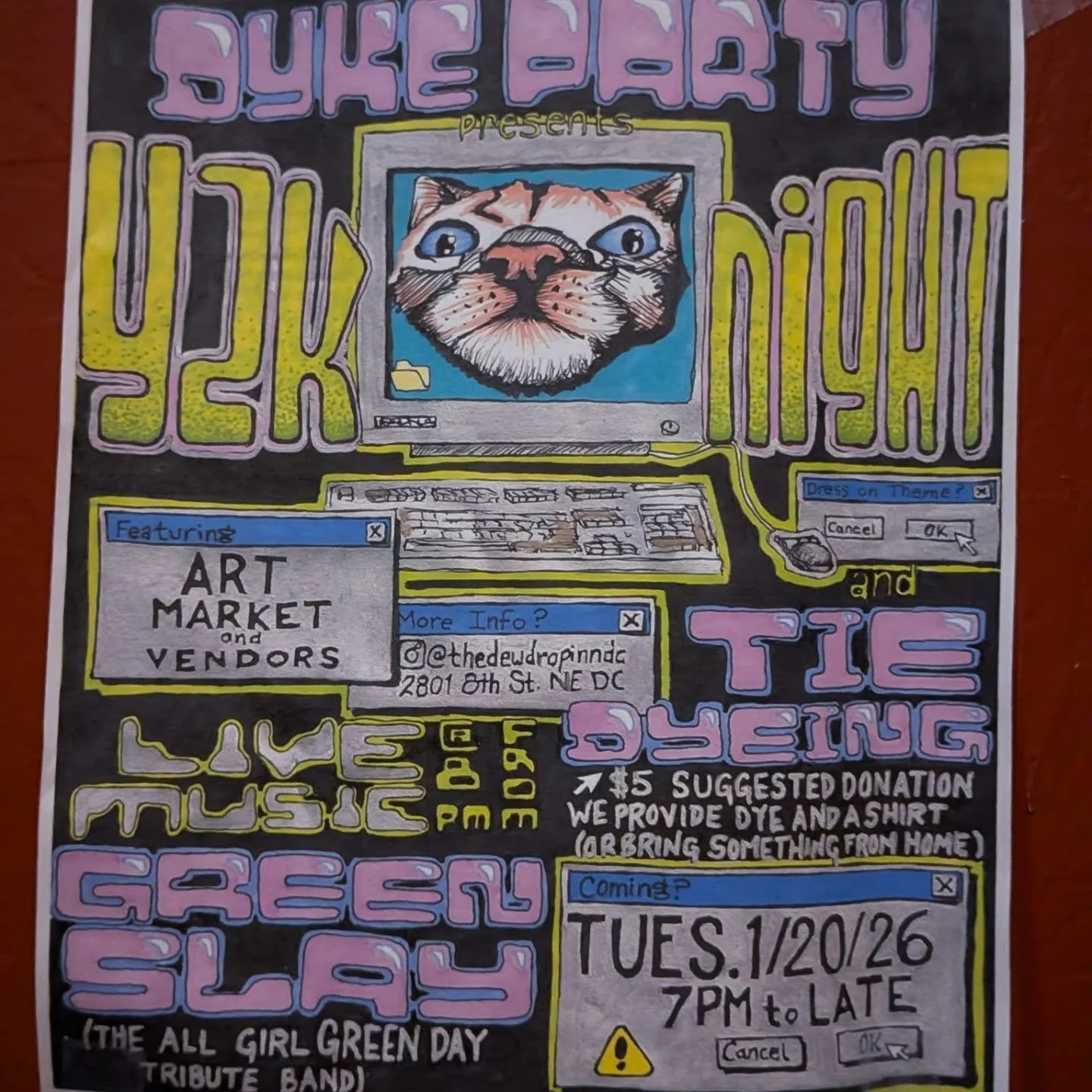 Come see all girl Green Day cover band @greenslayband next Tuesday (1/20) for a wild Dyke Party and then our friends @capitaloffender on Friday (1/23), and grab one of our new XL pies while you do! Only at @thedewdropinndc 🍕🍕🍕