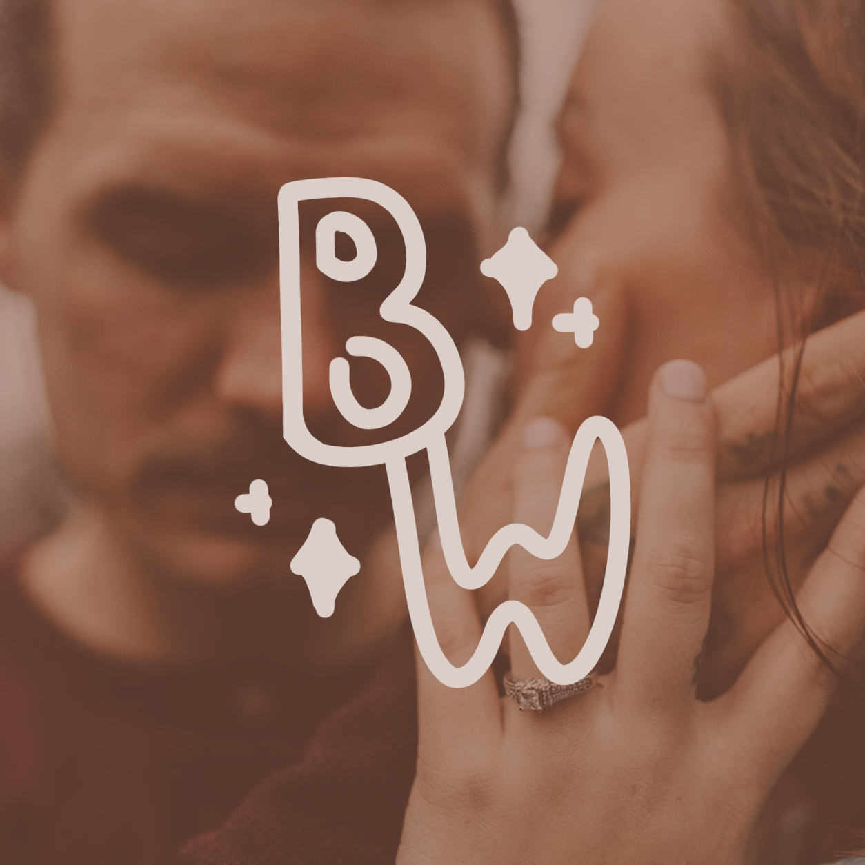 Previous client brand graphic featuring the initials BW over a close-up photograph of a couple.