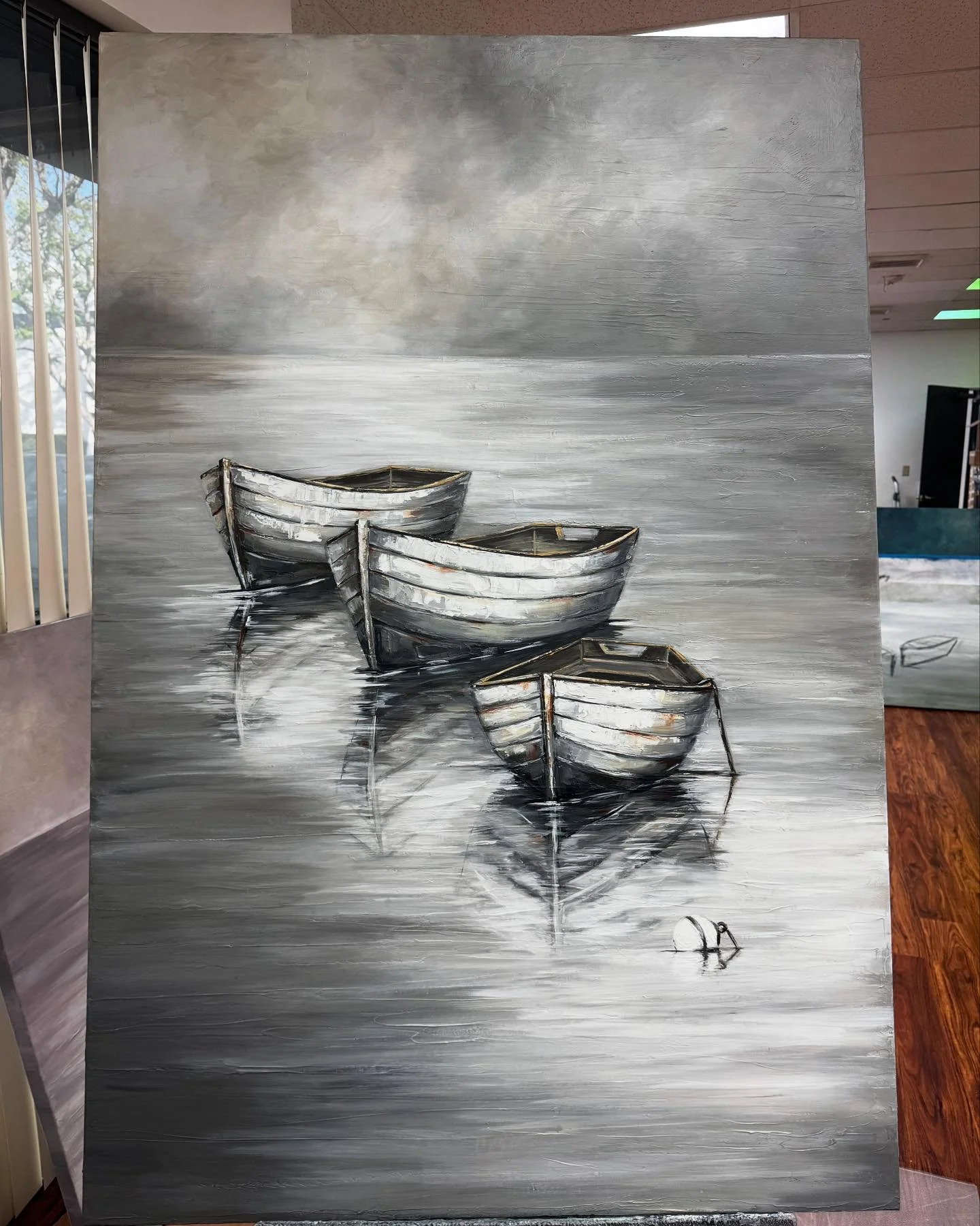 In Harmony 40x60 Antique Boats Series #art #artonduval #boats #acrylicpainting #acrylicboats