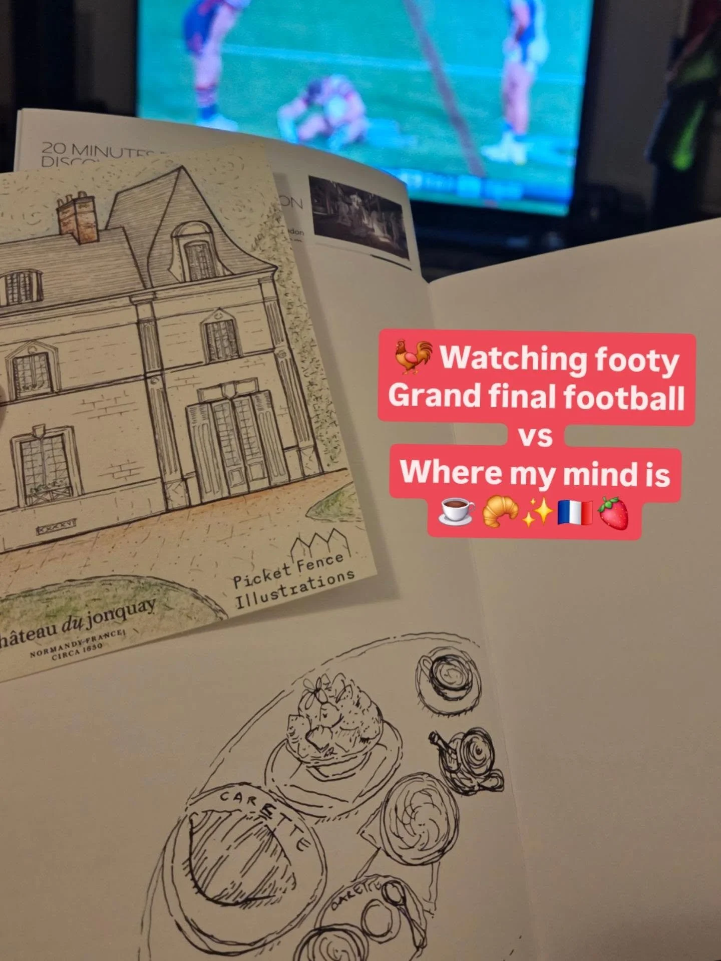 ☕️🍓✨️🥐 Dreaming about Paris 🇫🇷✨️
@picket_fence_illustrations 

✨️ In body I'm watching the grand final 🐓 in my mind I'm still in Paris 🇫🇷 @carette_paris

Would you rather... Watch the footy Grand final OR drink hot chocolate in Paris? ☕️✨️🍓🍫
