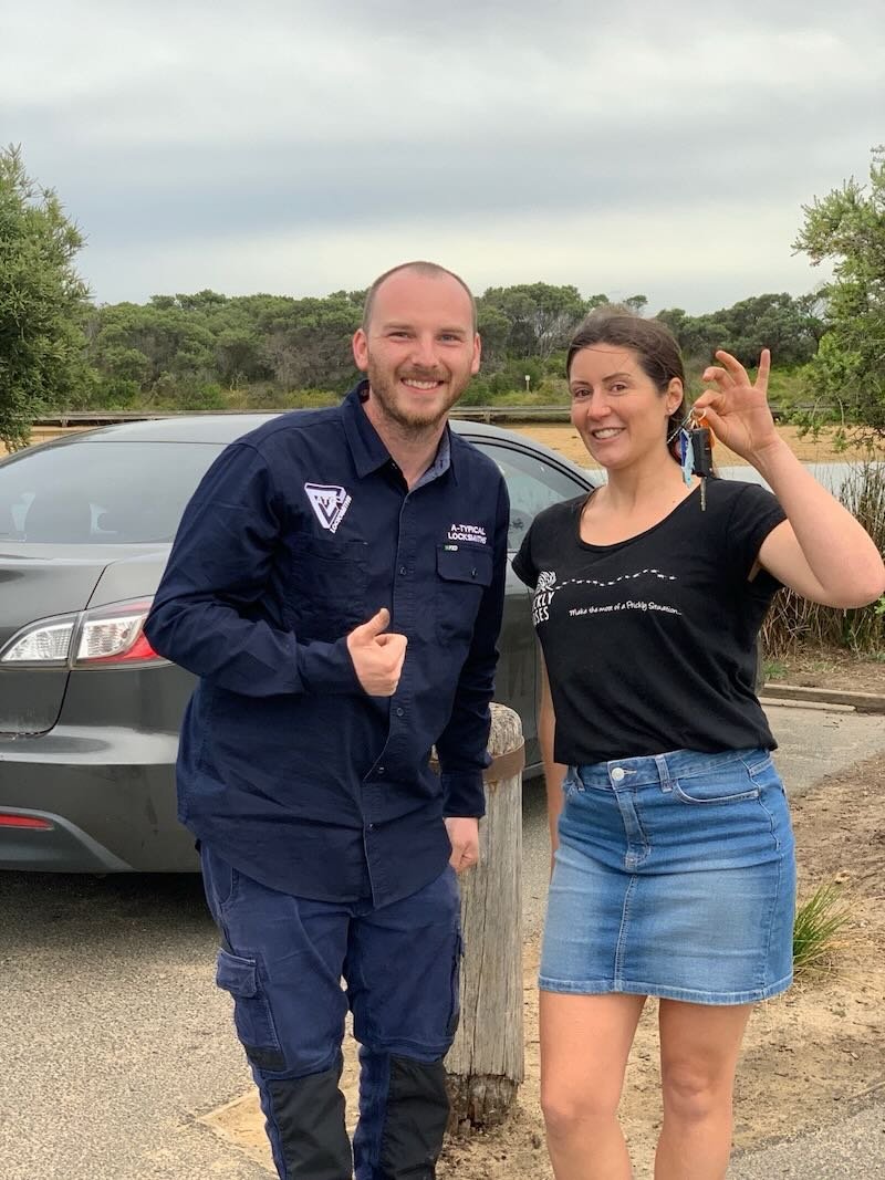 Customer holding keys after car lockout service in Geelong