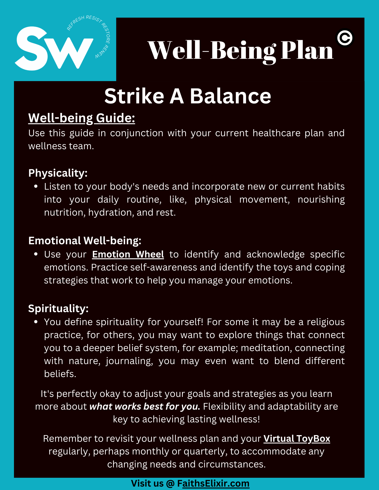 Wellbeing Plan — Faith's Elixir